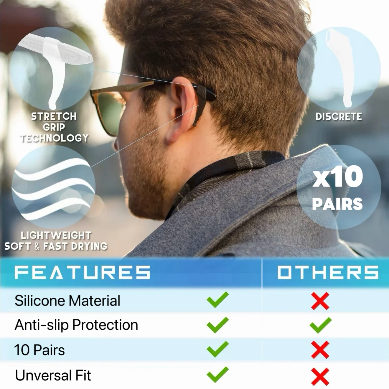 [GOLD] 10-Pack GripLock Comfort Ear Hooks — Anti-Slip Silicone Eyeglass Grips - Image 4