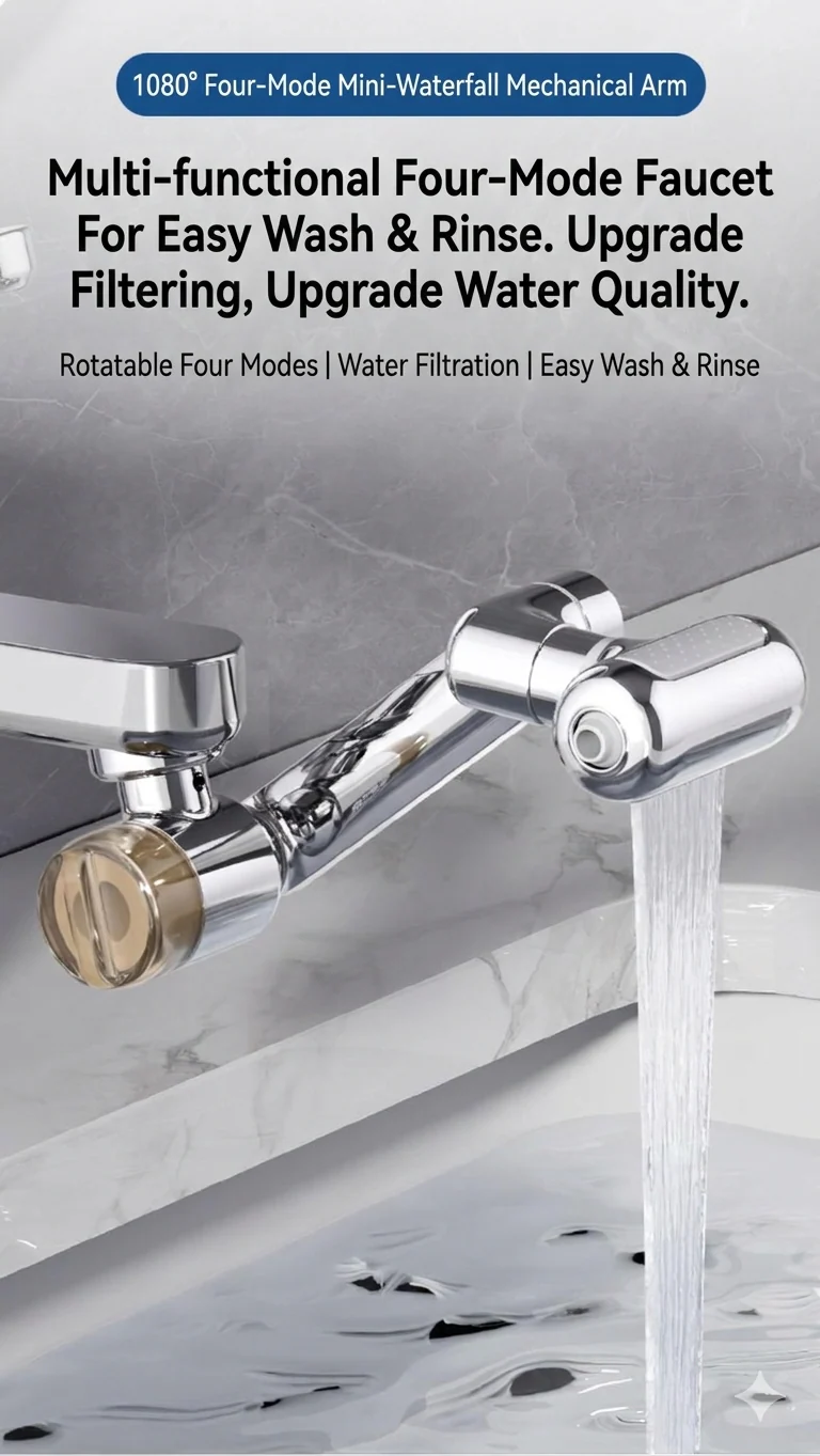 [GOLD] 1080° Rotating Faucet Extender with Upward Facial Mist, 4 Water Modes & Built-In Filter - Image 2