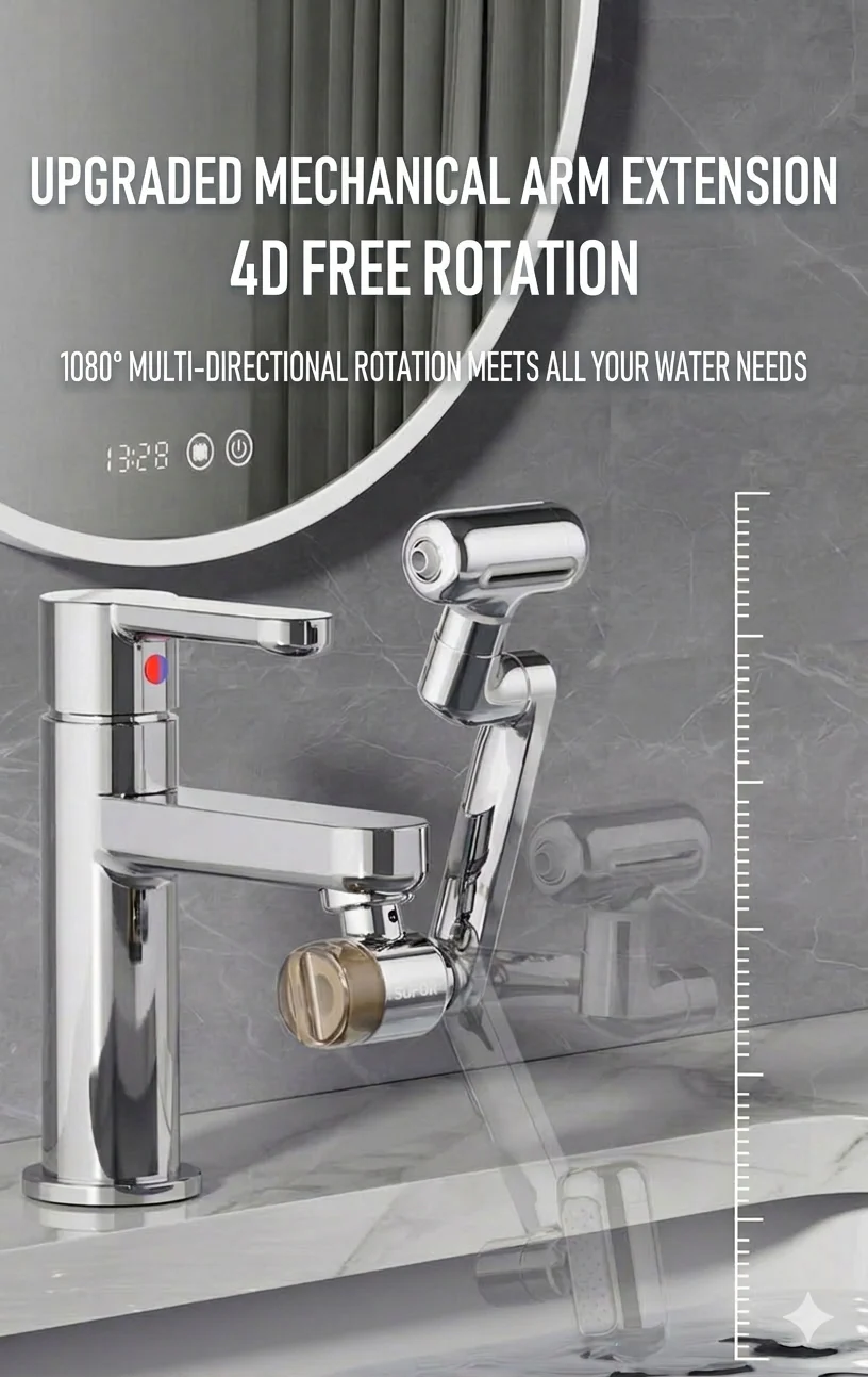 [GOLD] 1080° Rotating Faucet Extender with Upward Facial Mist, 4 Water Modes & Built-In Filter - Image 4