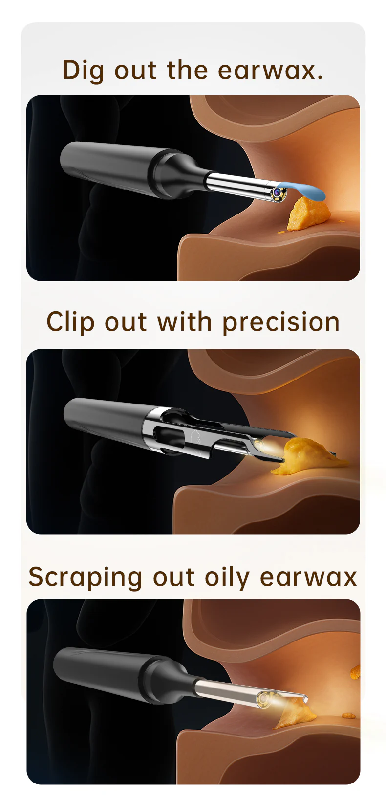 [GOLD] 10MP HD Ear Cleaner Kit with Precision Tweezers & Silicone Scoop - Image 5