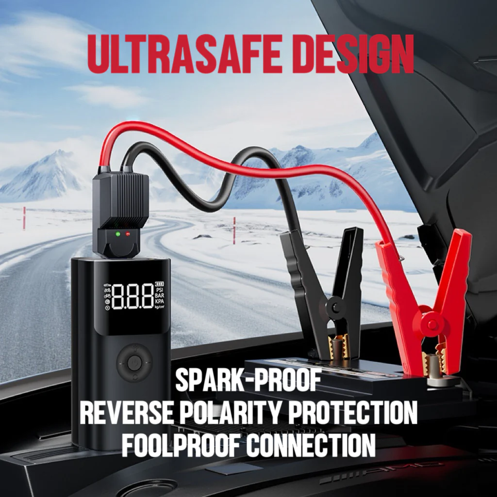 [GOLD] 12V Portable Jump Starter with Built-In Air Compressor and Smart Safety Protection - Image 3