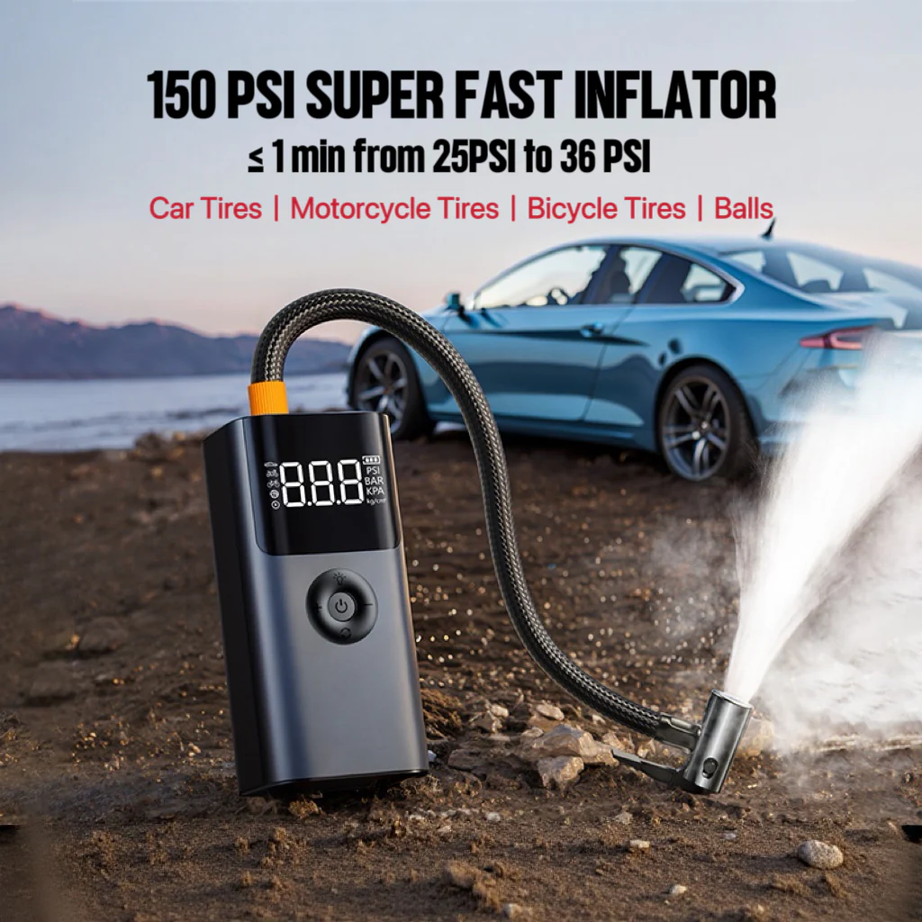 [GOLD] 12V Portable Jump Starter with Built-In Air Compressor and Smart Safety Protection - Image 4