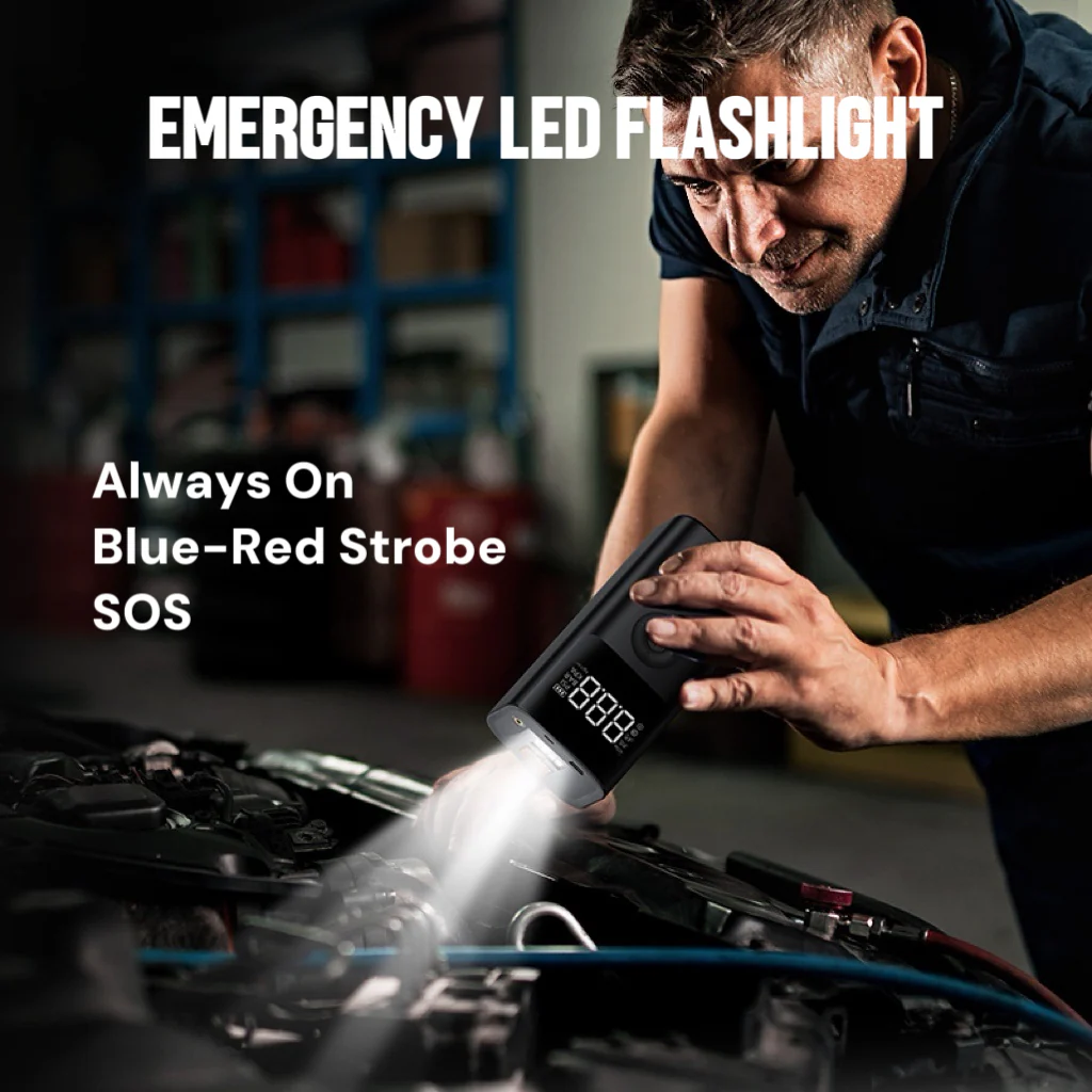 [GOLD] 12V Portable Jump Starter with Built-In Air Compressor and Smart Safety Protection - Image 6