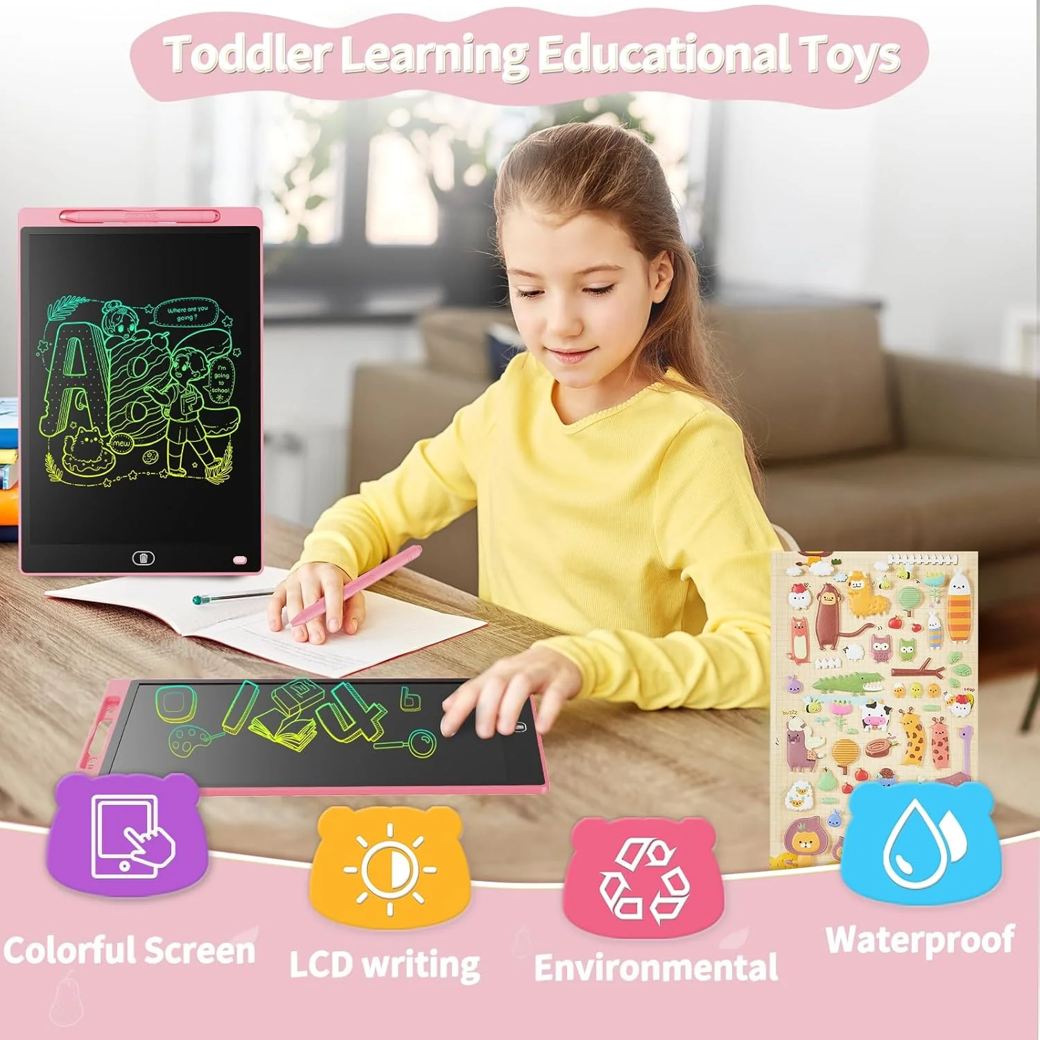 [GOLD] 3-Pack Reusable LCD Drawing Board for Kids – Paper-Free Doodle Tablets - Image 5