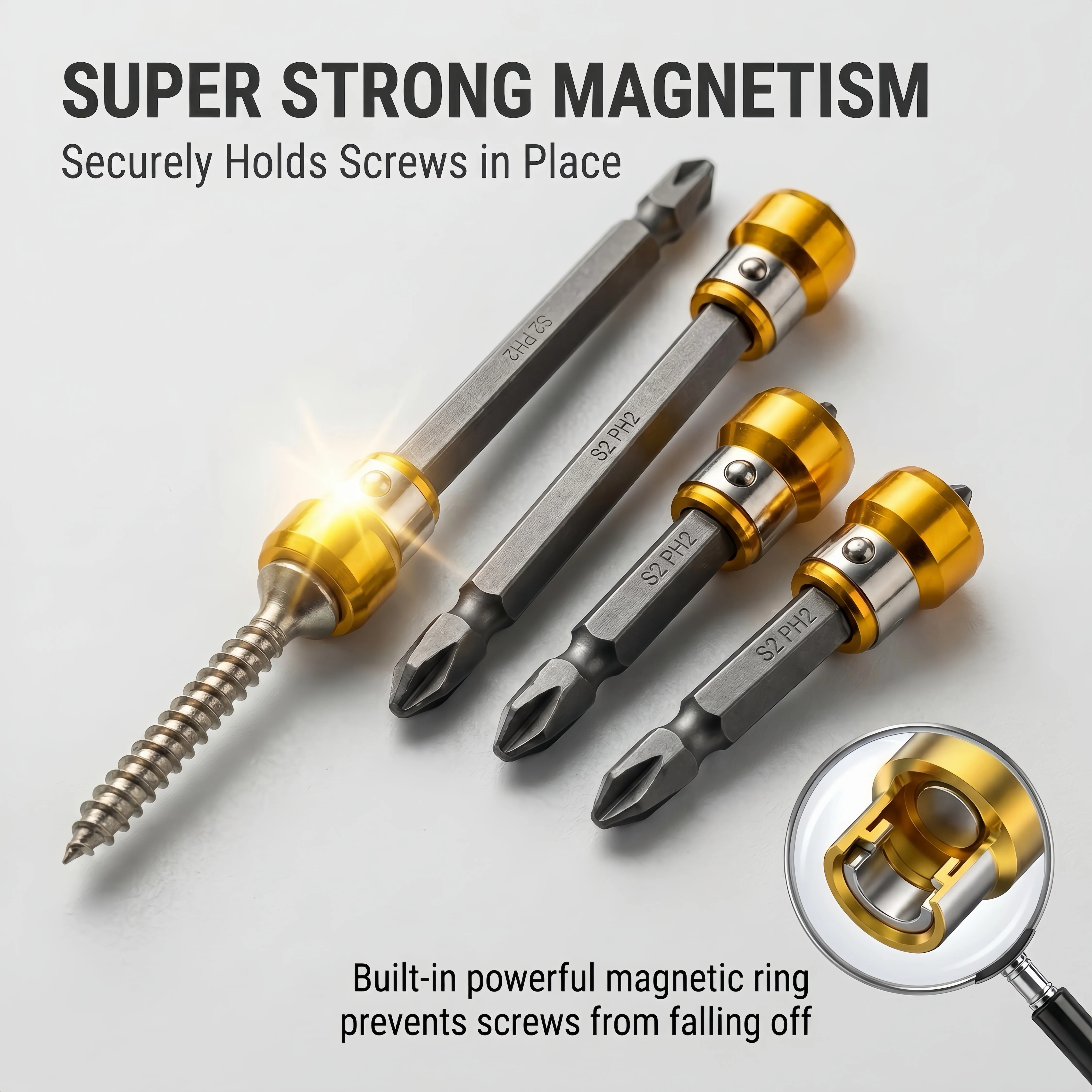 [GOLD] 4-Piece PH2 Magnetic Screw-Holding Bit Set - Image 3