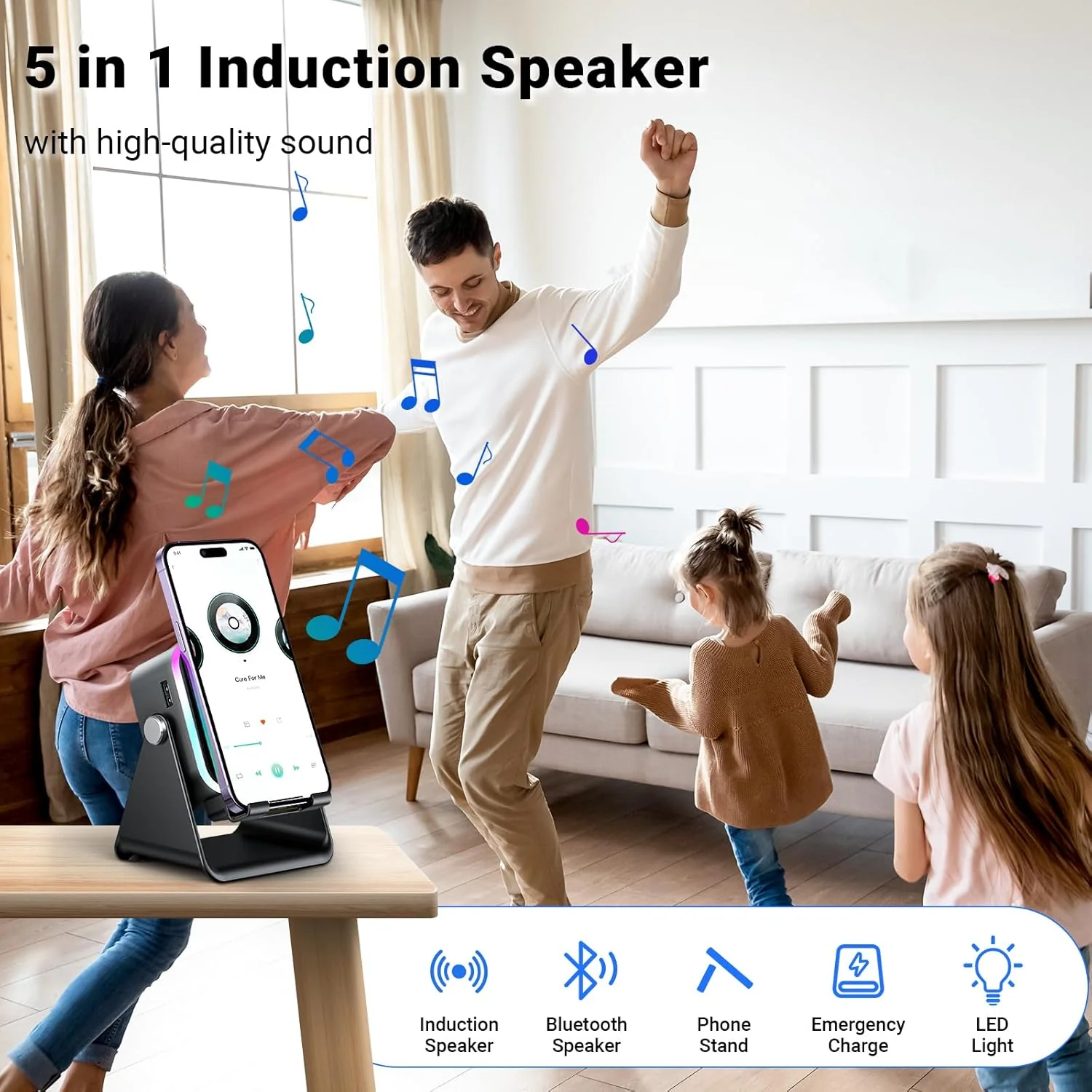 [GOLD] 5-in-1 Induction Phone Speaker Stand - Image 2