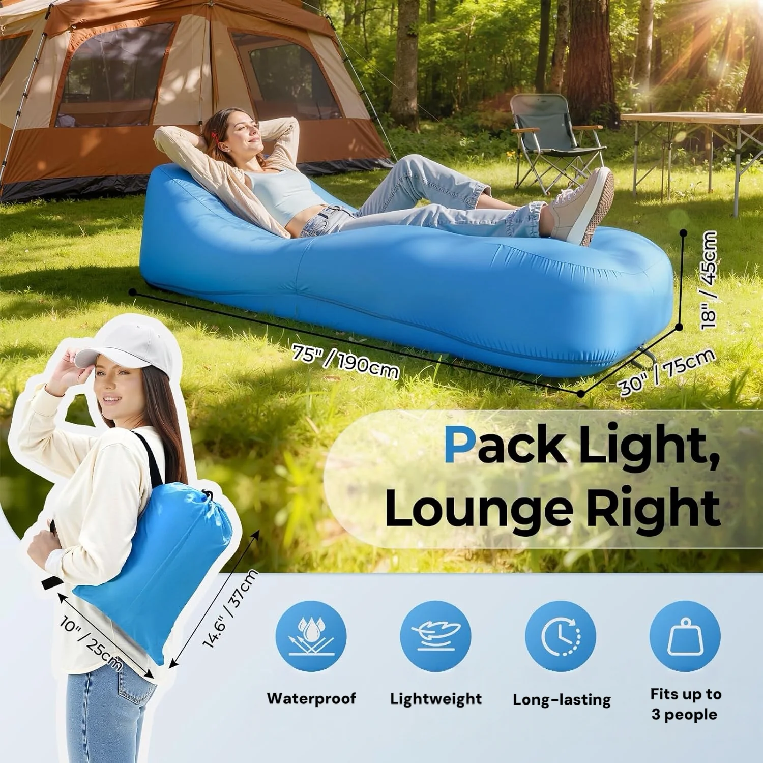 [GOLD] AeroLounge Go – Compact Pump-Free Inflatable Lounger - Image 2