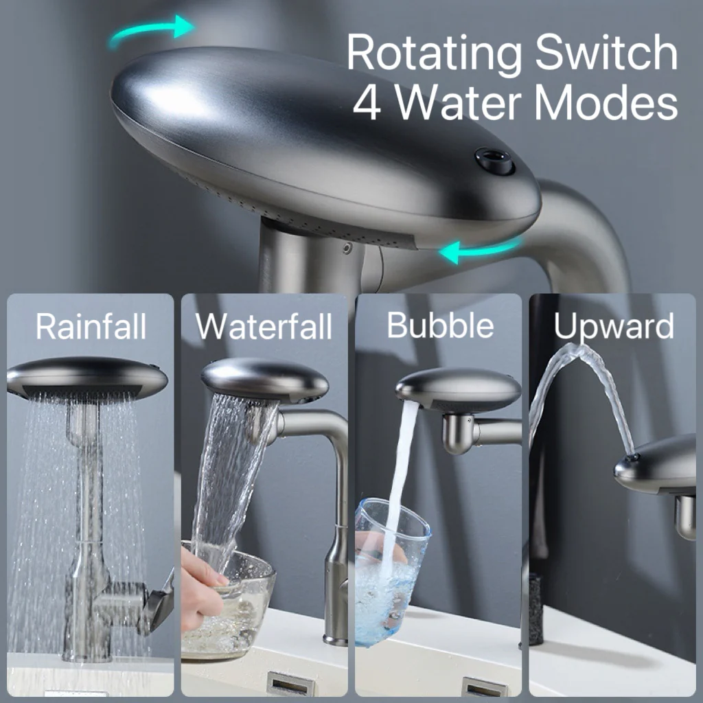 [GOLD] AeroSpa 4-Mode Stainless Steel Bathroom Faucet - Image 3