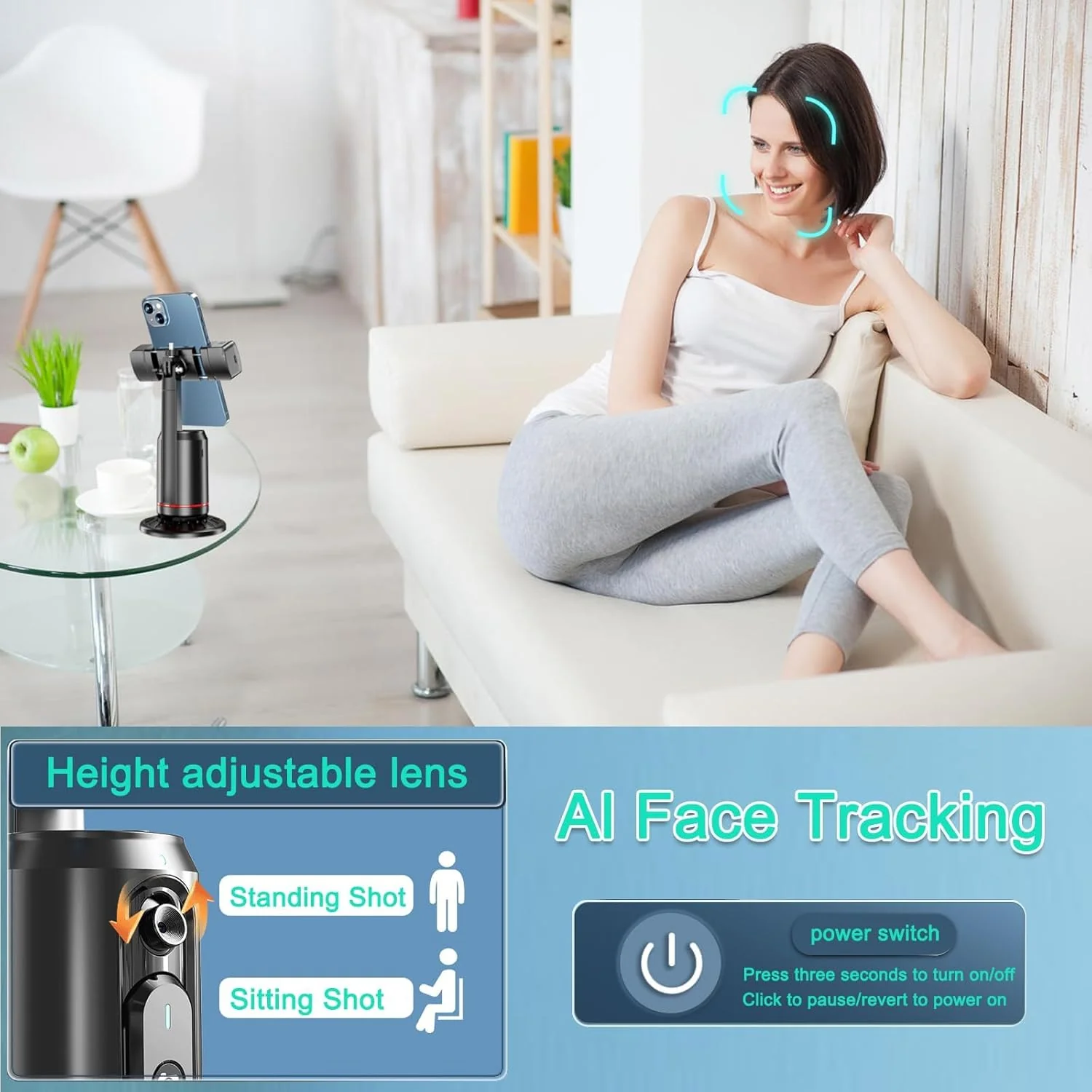 [GOLD] AimoStand – Built-in AI Camera Smart Auto-Tracking Phone Stand - Image 2