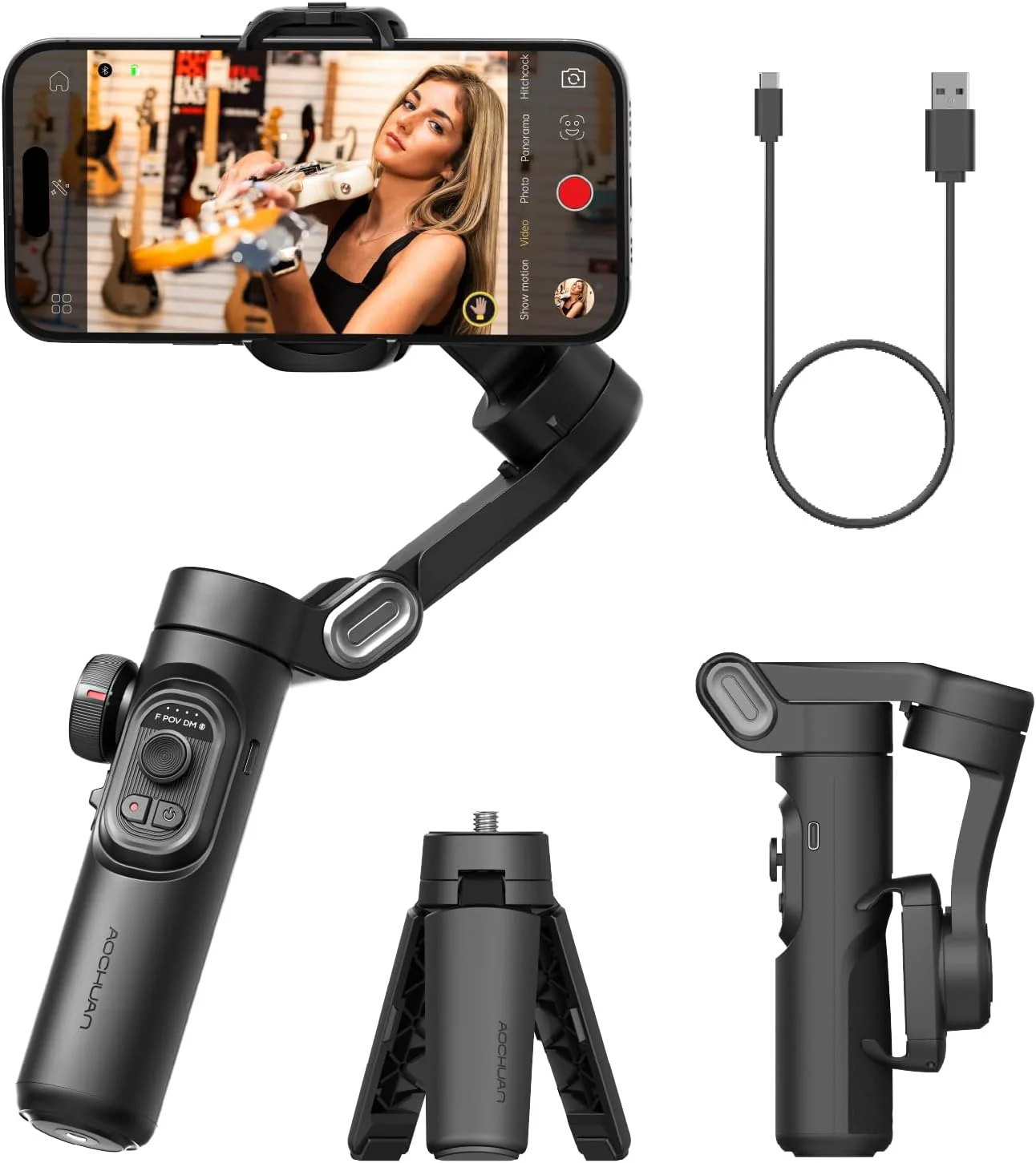 [GOLD] AOCHUAN Smart XE – 3-Axis Foldable Smartphone Gimbal with Gesture Control, Joystick, and AI Face Tracking - Image 2