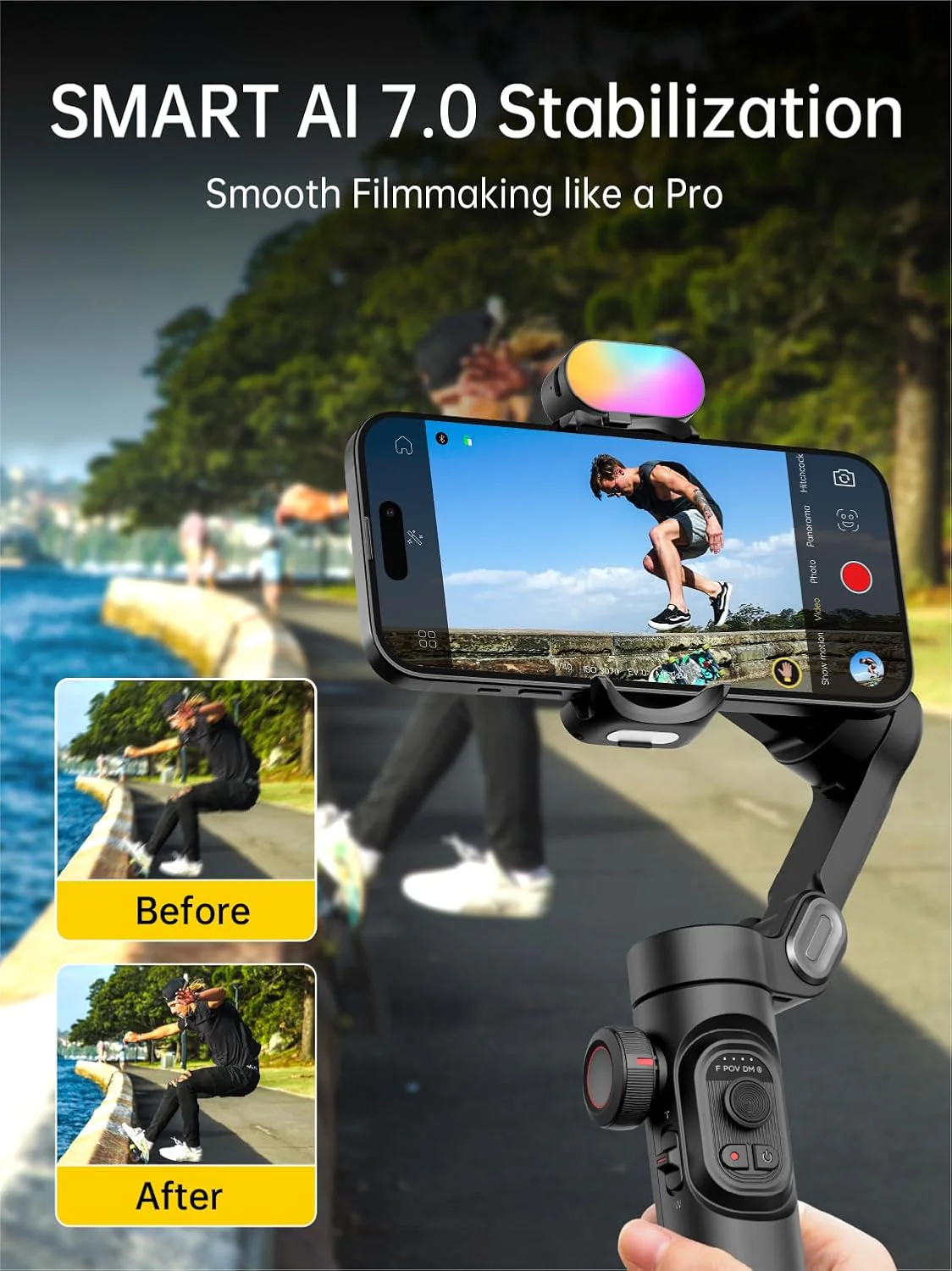[GOLD] AOCHUAN Smart XE – 3-Axis Foldable Smartphone Gimbal with Gesture Control, Joystick, and AI Face Tracking - Image 5