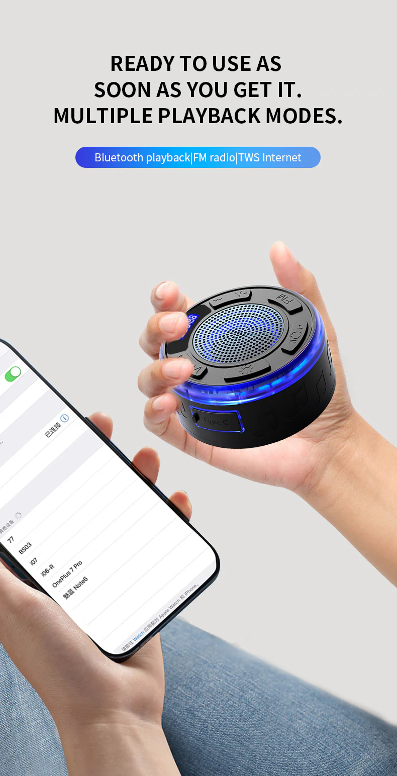 [GOLD] Aquro S3 Ultra – IPX7 Waterproof Shower Speaker with RGB Light & LED Display - Image 10