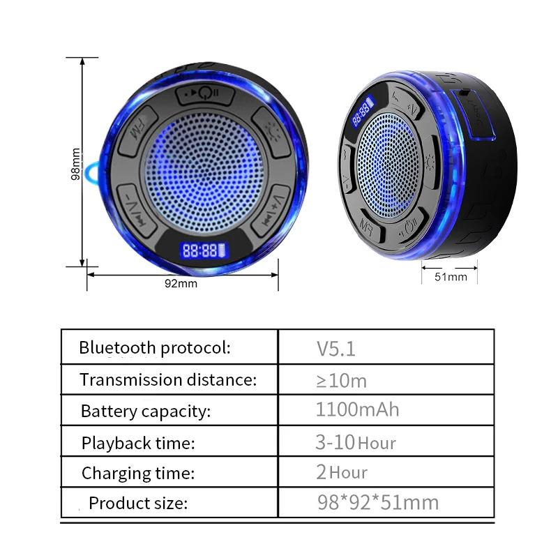 [GOLD] Aquro S3 Ultra – IPX7 Waterproof Shower Speaker with RGB Light & LED Display - Image 11