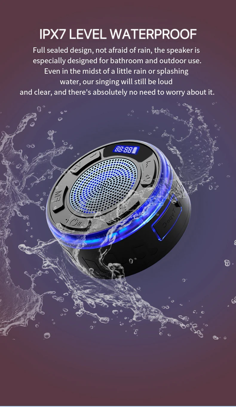 [GOLD] Aquro S3 Ultra – IPX7 Waterproof Shower Speaker with RGB Light & LED Display - Image 2