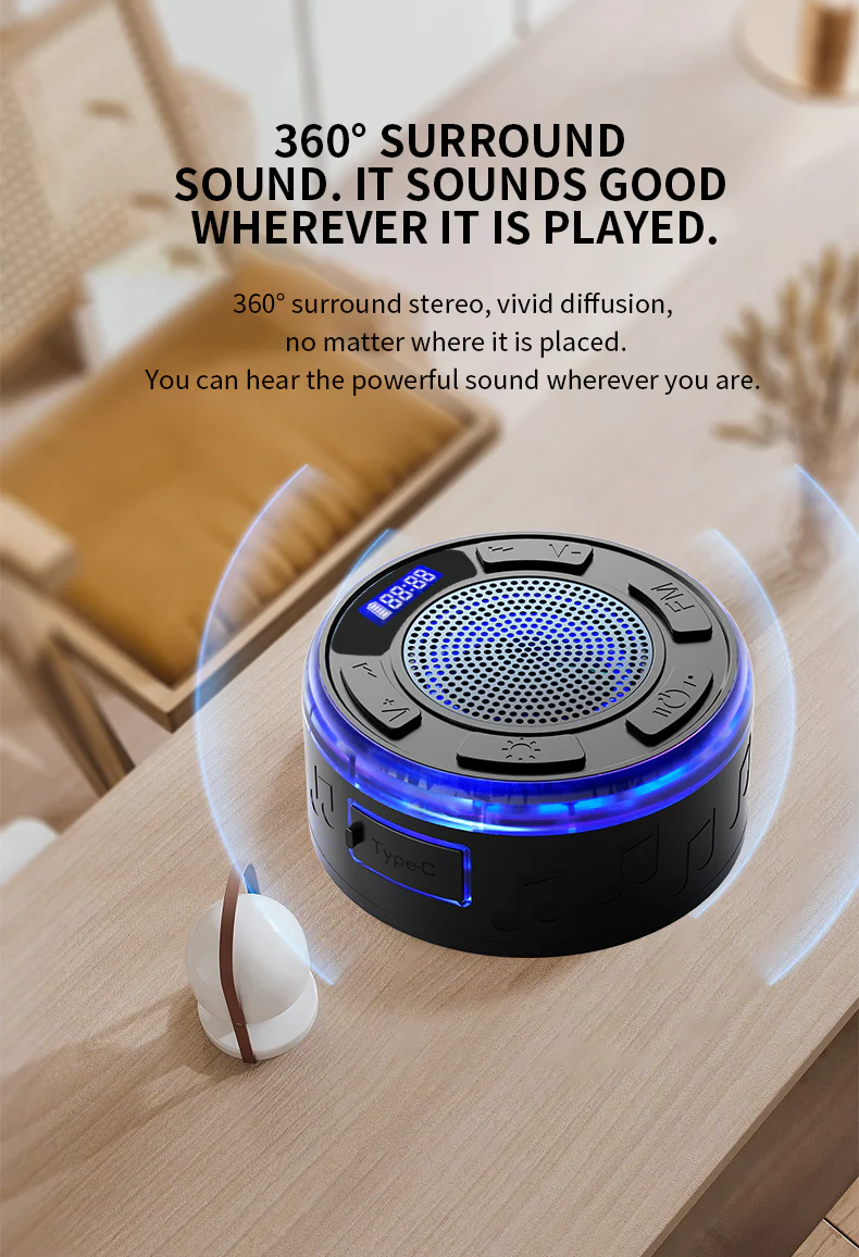 [GOLD] Aquro S3 Ultra – IPX7 Waterproof Shower Speaker with RGB Light & LED Display - Image 4