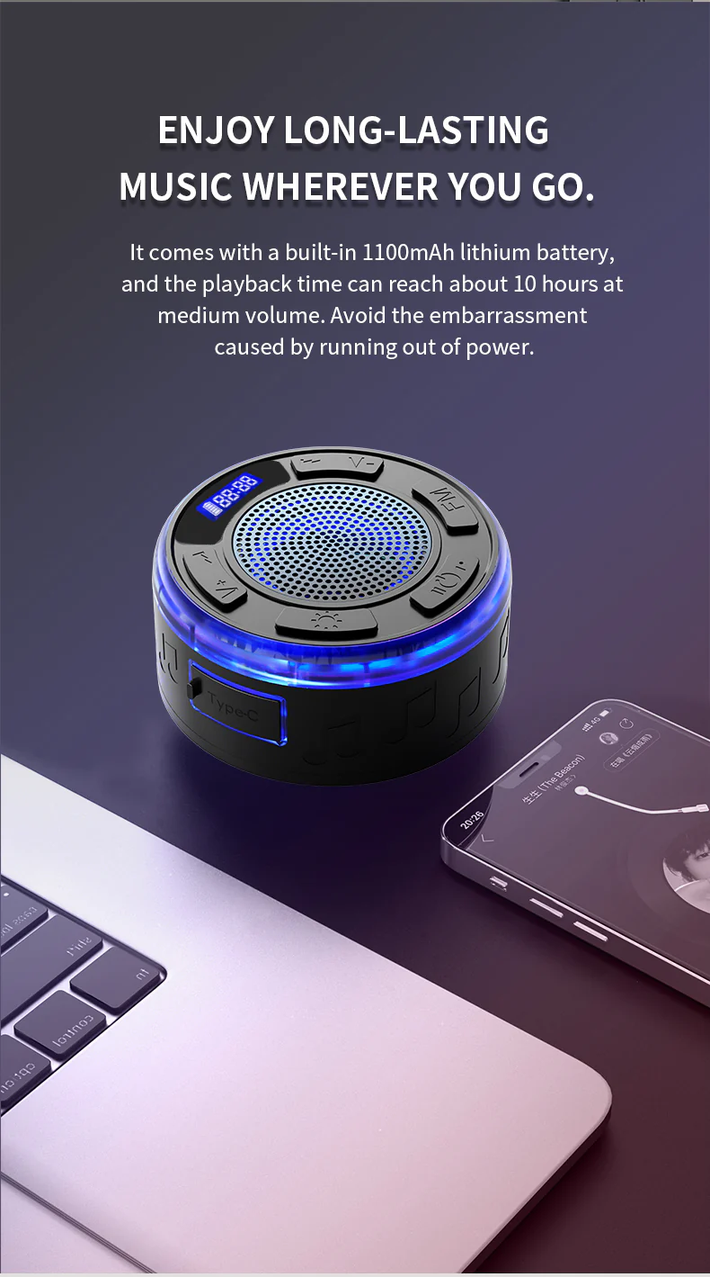 [GOLD] Aquro S3 Ultra – IPX7 Waterproof Shower Speaker with RGB Light & LED Display - Image 5