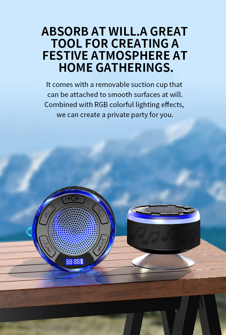 [GOLD] Aquro S3 Ultra – IPX7 Waterproof Shower Speaker with RGB Light & LED Display - Image 6