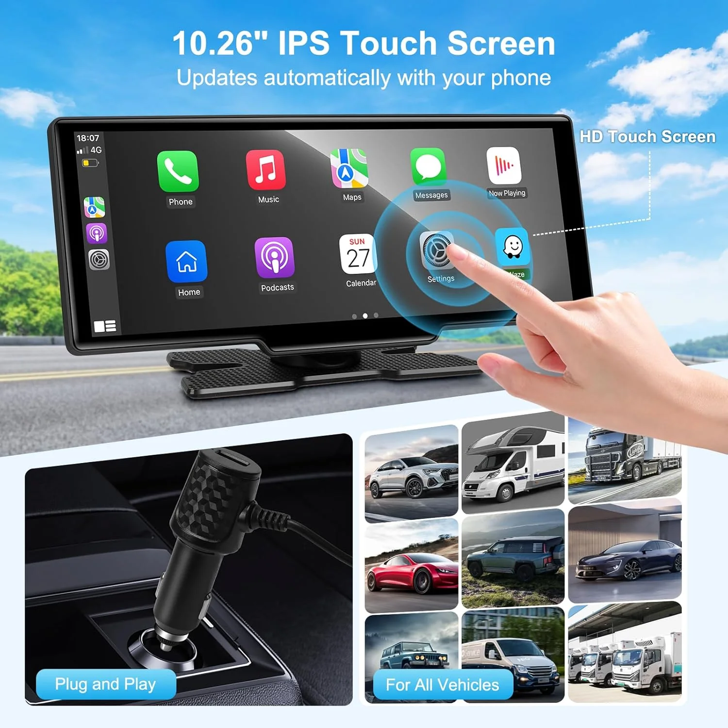 [GOLD] Carvera Smart 10.26" CarPlay & 4K Dual-Dash Cam System - Image 4