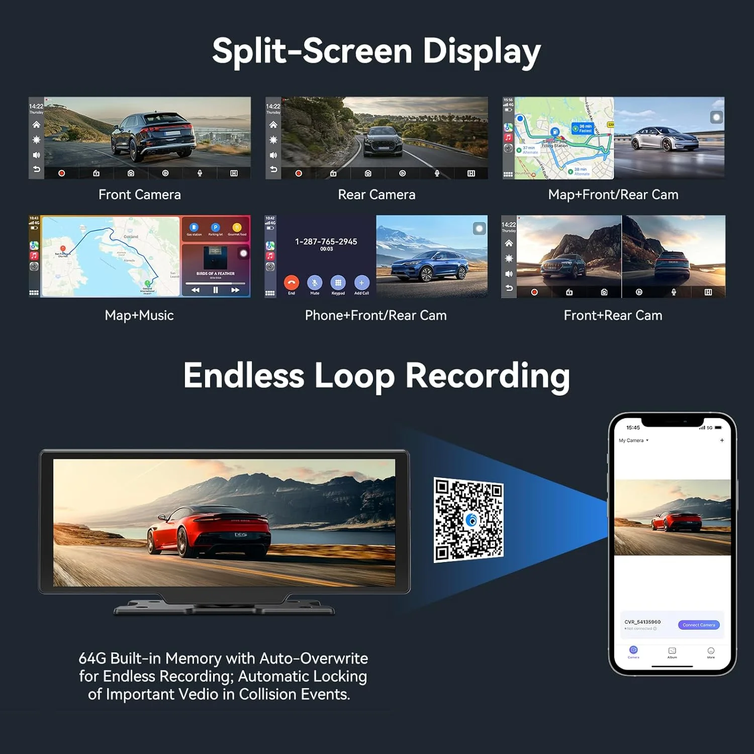 [GOLD] Carvera Smart 10.26" CarPlay & 4K Dual-Dash Cam System - Image 6