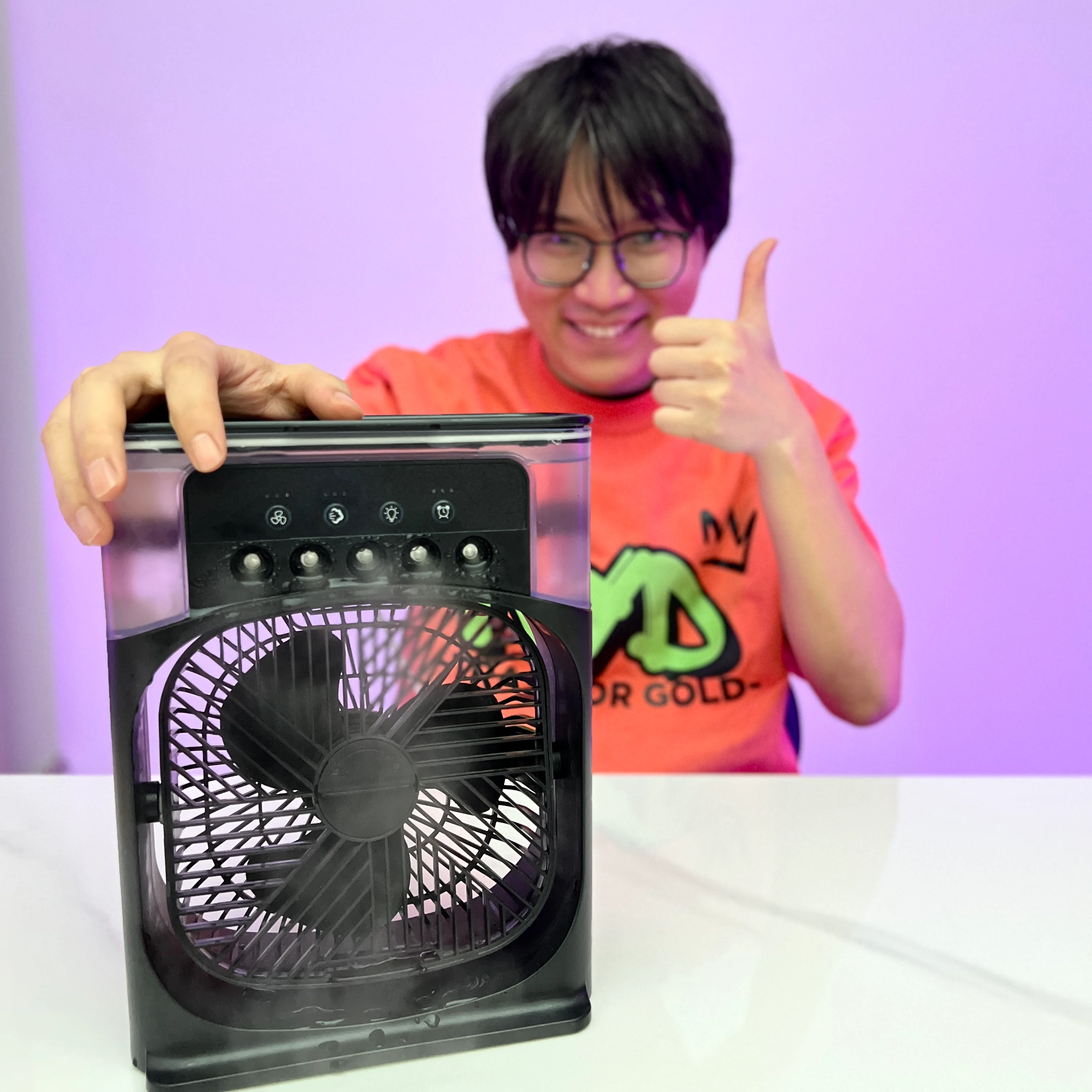 [GOLD] ChillBreeze Pro – Personal Cooling Fan with Adjustable Mist & Ambient Light