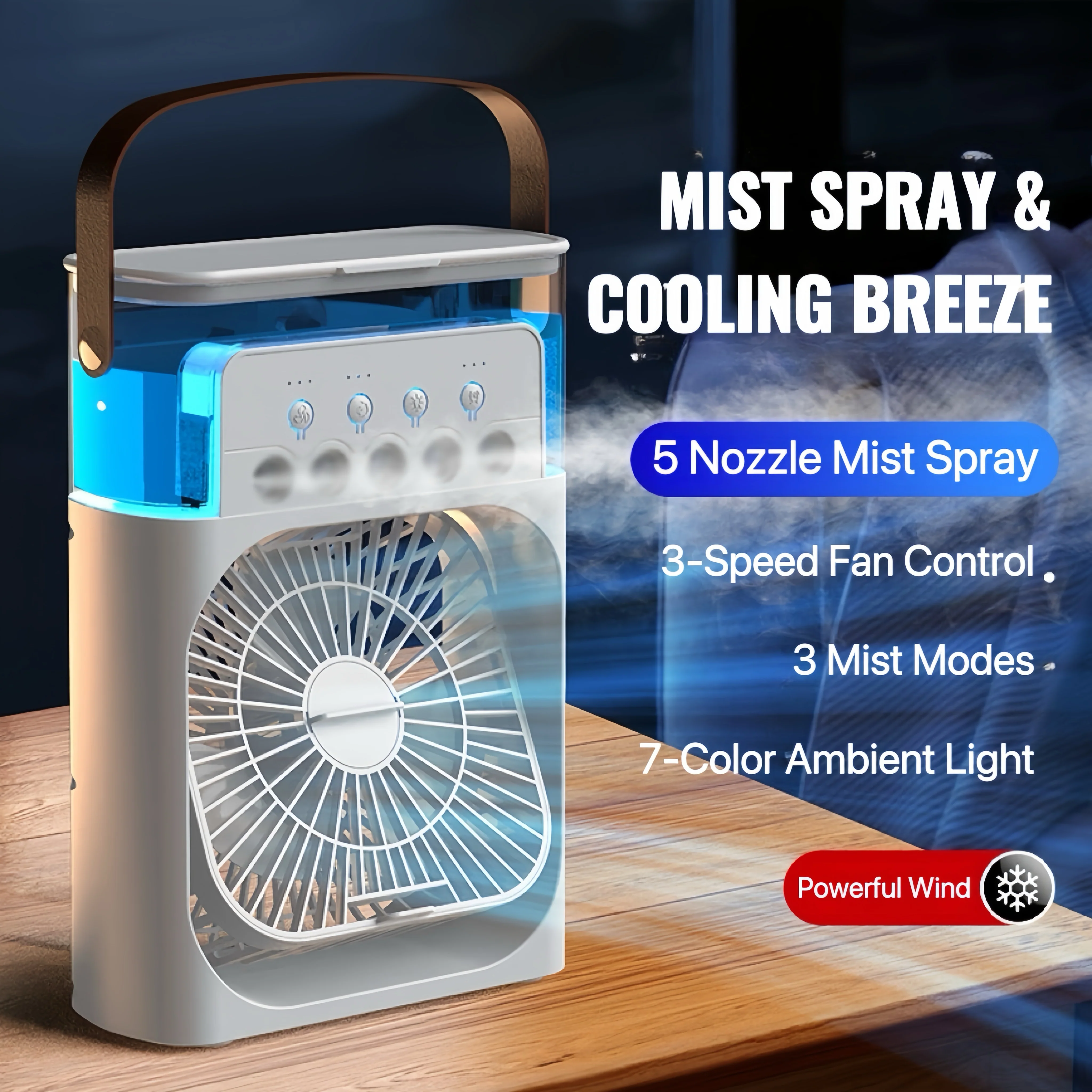 [GOLD] ChillBreeze Pro – Personal Cooling Fan with Adjustable Mist & Ambient Light - Image 2