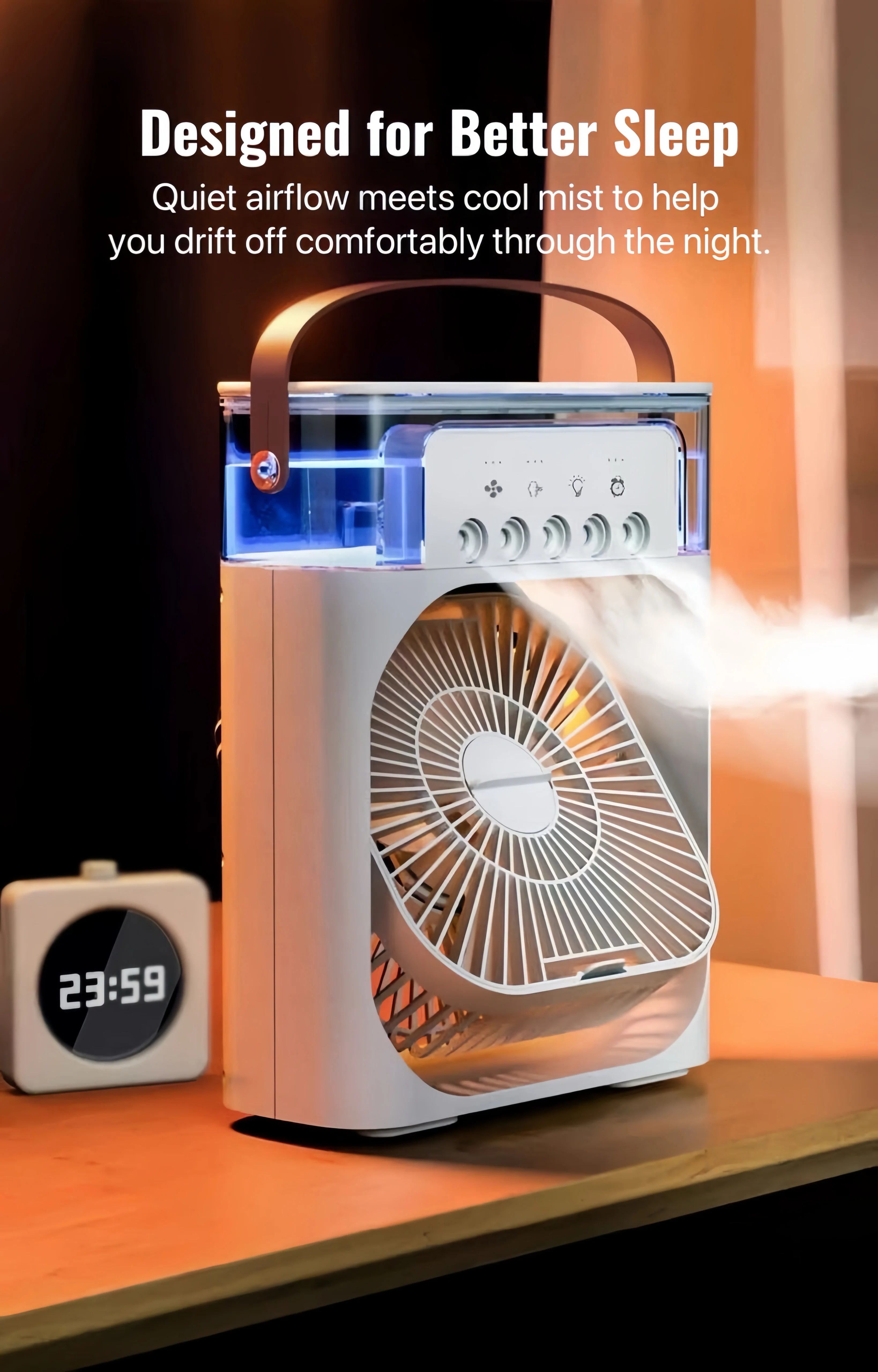[GOLD] ChillBreeze Pro – Personal Cooling Fan with Adjustable Mist & Ambient Light - Image 4