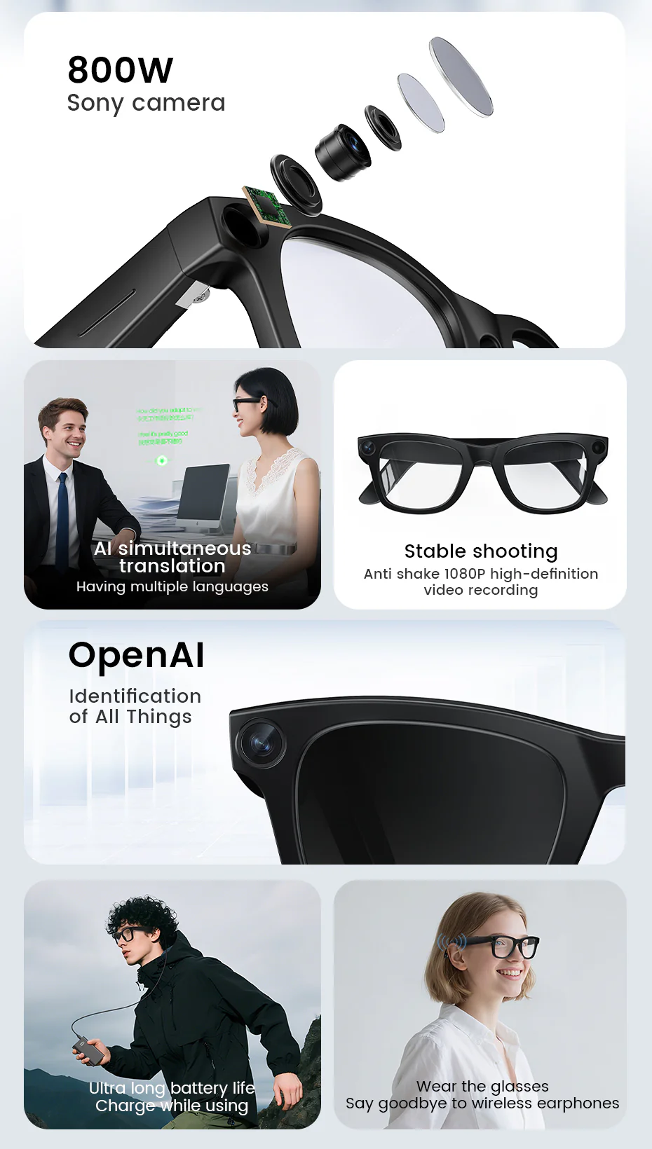 [GOLD] CyanVue AI Smart Glasses – 8MP Camera Glasses with Music & Call Features - Image 3