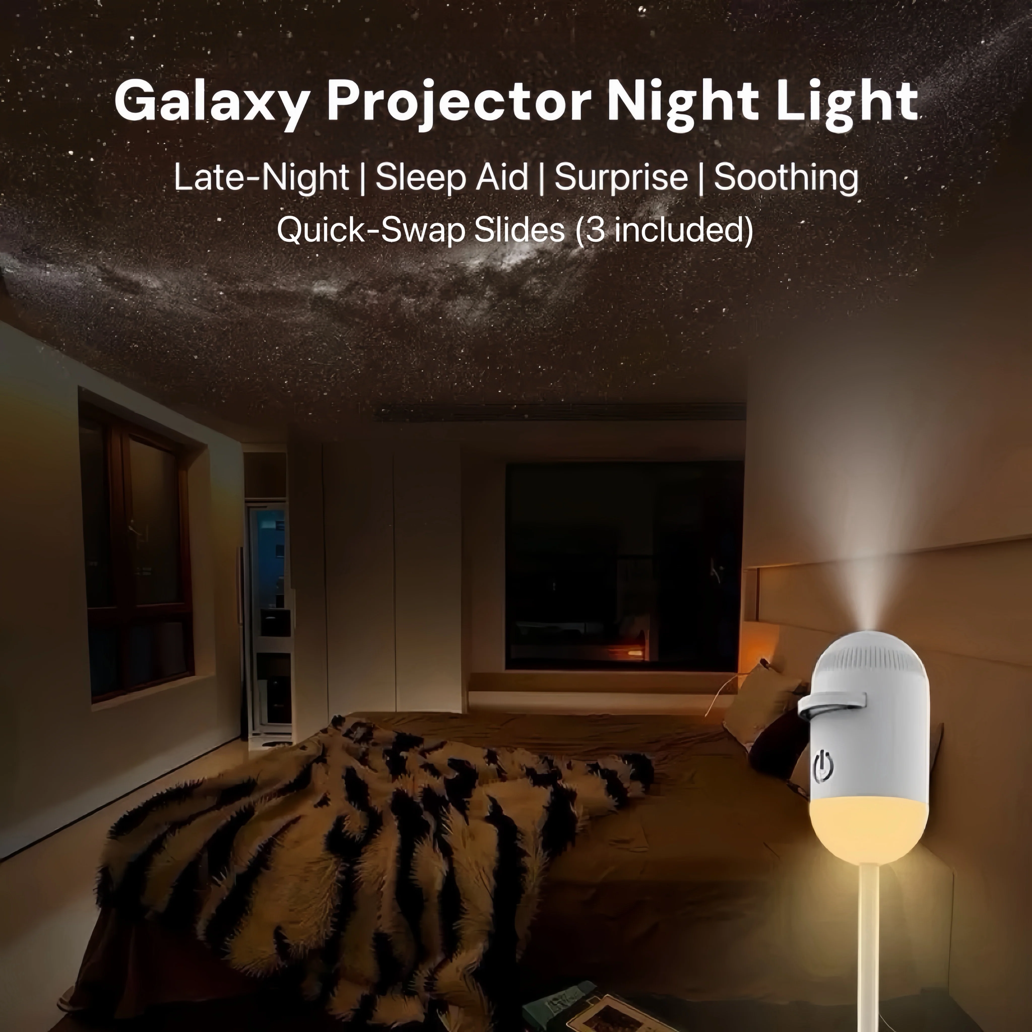 [GOLD] 2-in-1 USB Night Light + Galaxy Projector with Quick-Swap Slides - Image 2