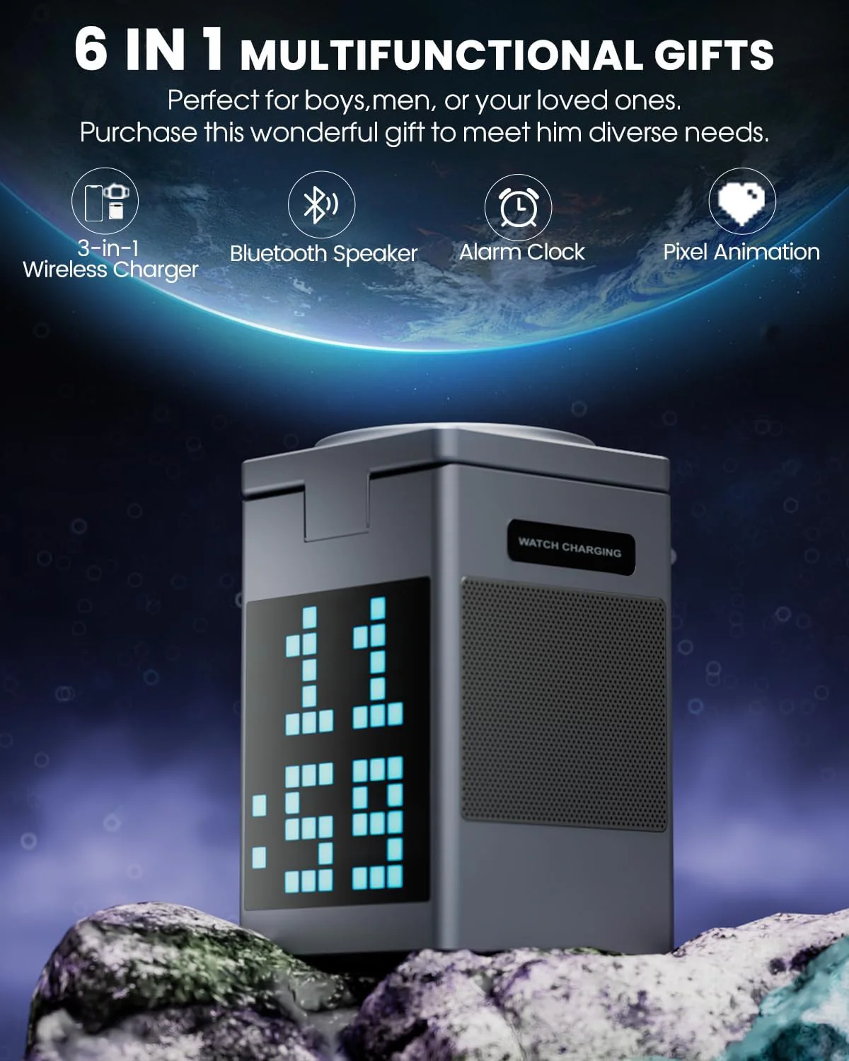 [GOLD] PixelCharge 3-in-1 Bluetooth Speaker & Charging Station - Image 2