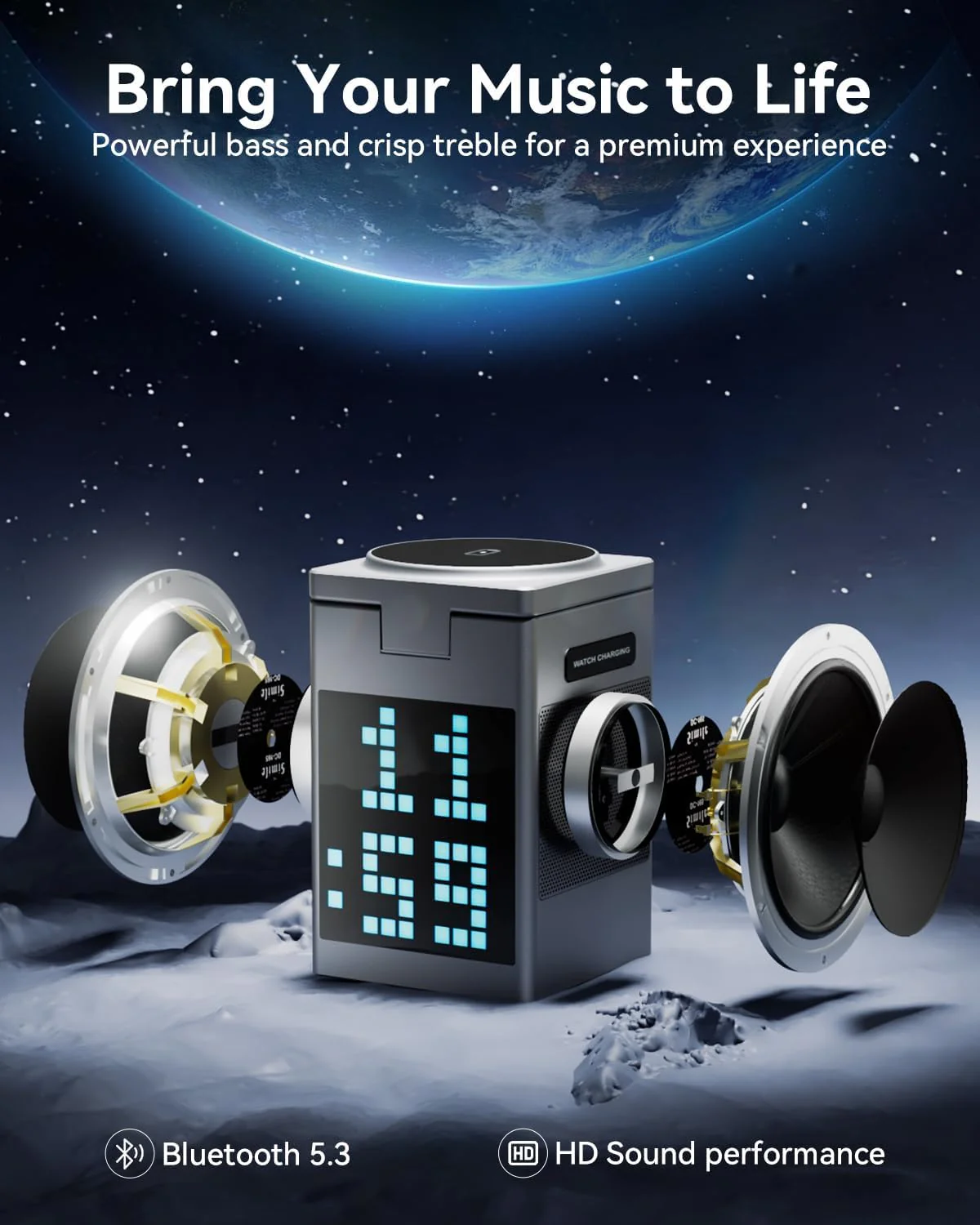 [GOLD] PixelCharge 3-in-1 Bluetooth Speaker & Charging Station - Image 4