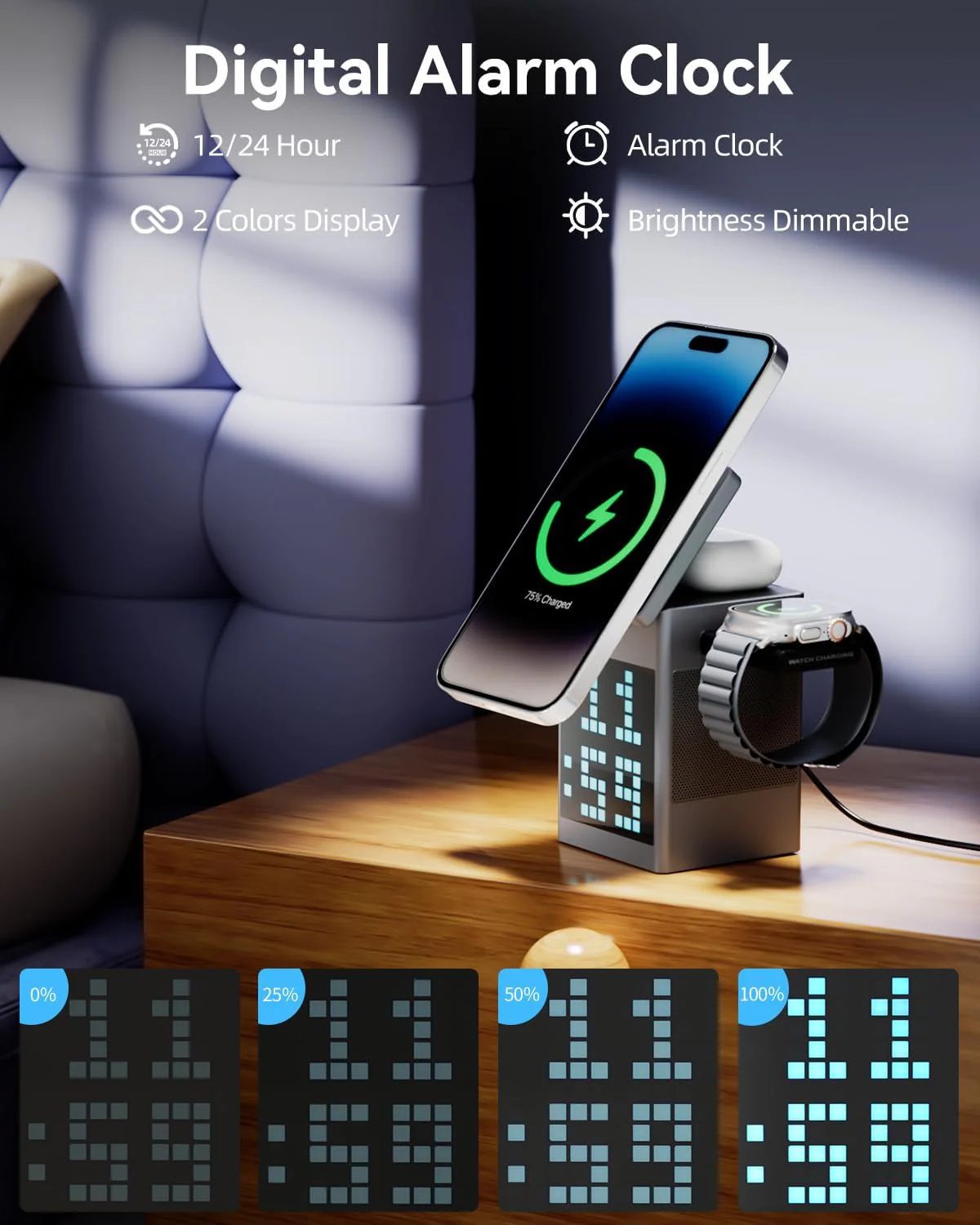 [GOLD] PixelCharge 3-in-1 Bluetooth Speaker & Charging Station - Image 6
