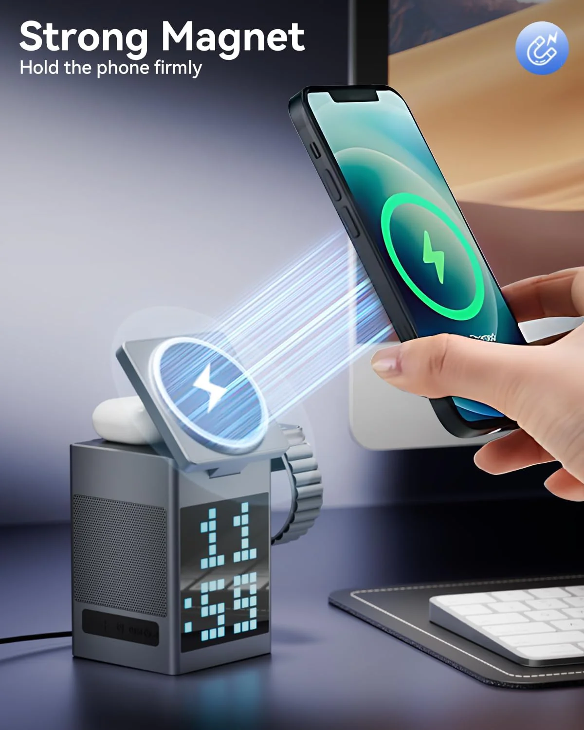 [GOLD] PixelCharge 3-in-1 Bluetooth Speaker & Charging Station - Image 7