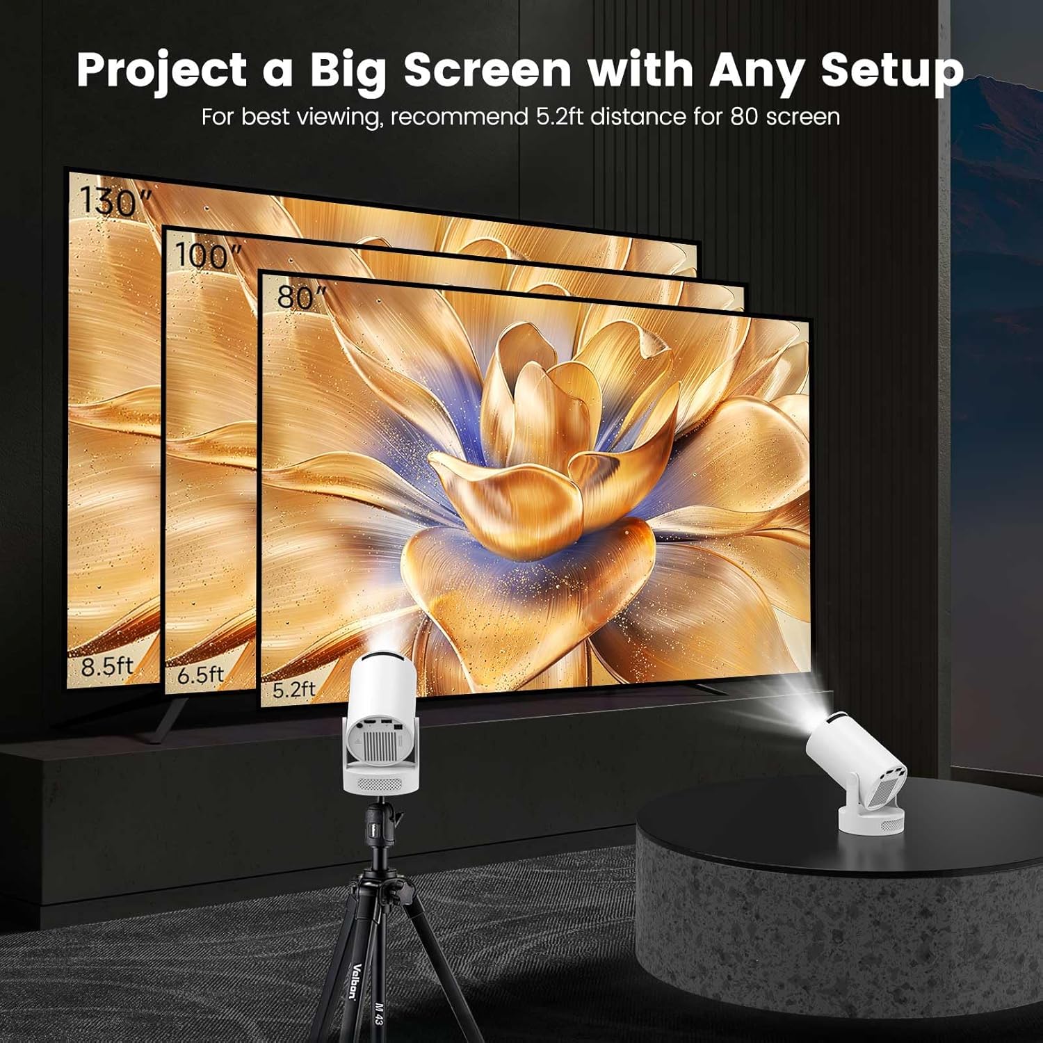 [GOLD] VistaCast Mini 210° Smart Projector with Extra Large-Screen Display - Image 2