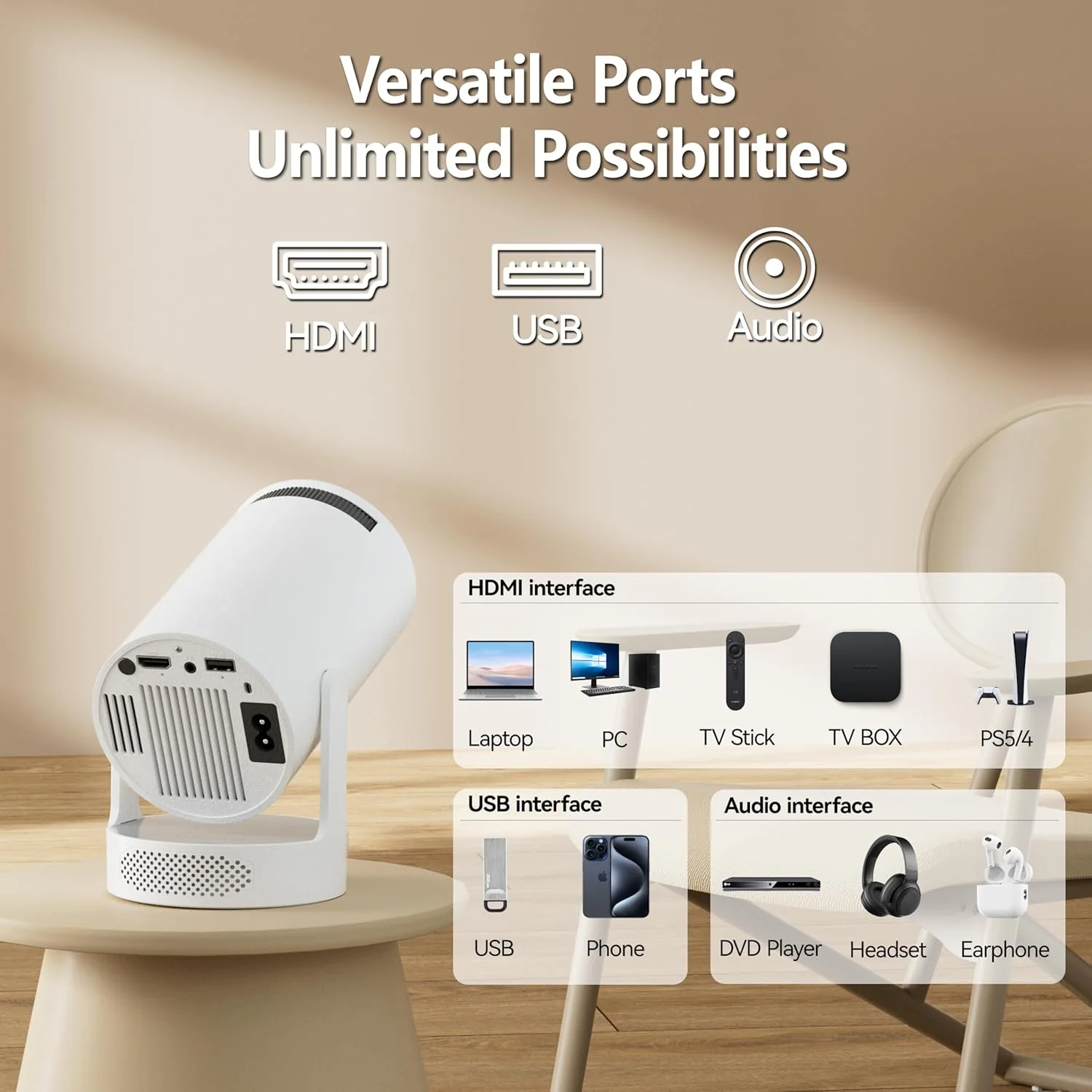 [GOLD] VistaCast Mini 210° Smart Projector with Extra Large-Screen Display - Image 5