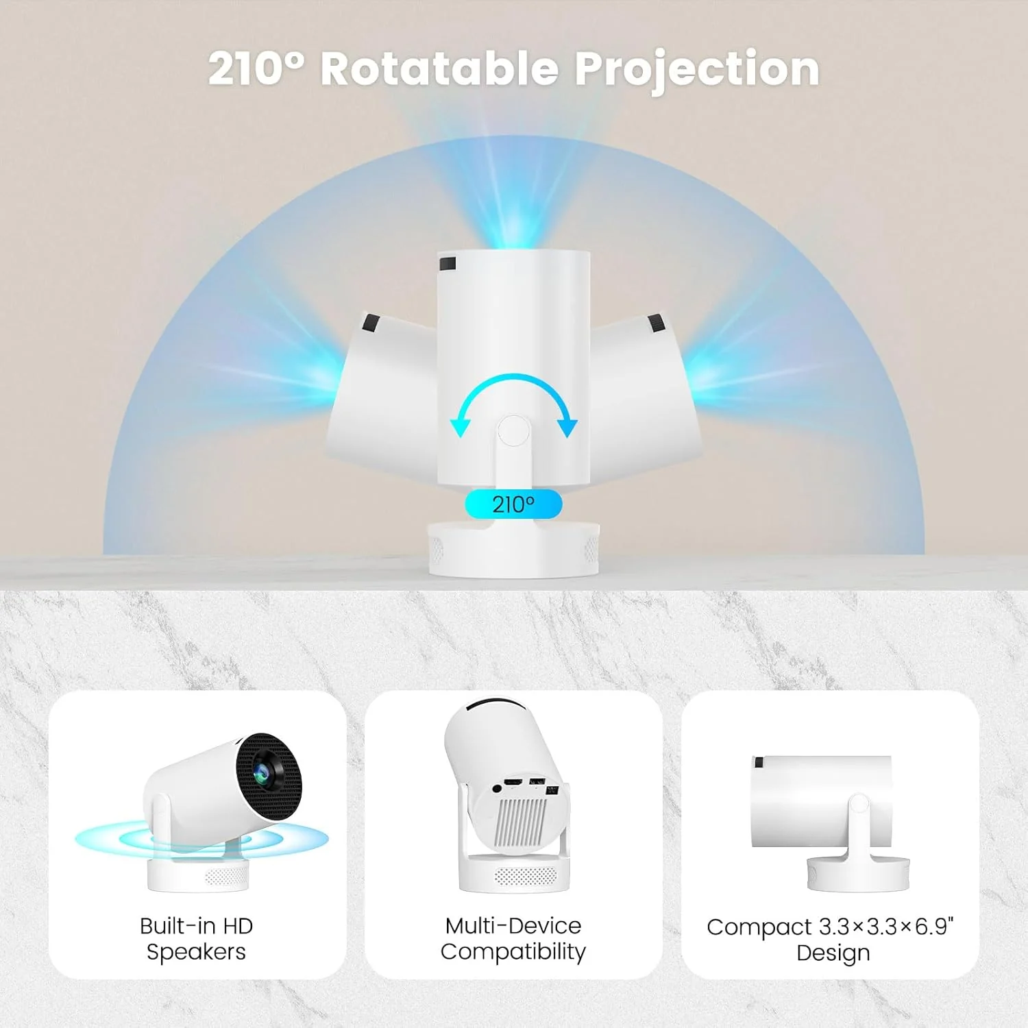 [GOLD] VistaCast Mini 210° Smart Projector with Extra Large-Screen Display - Image 9