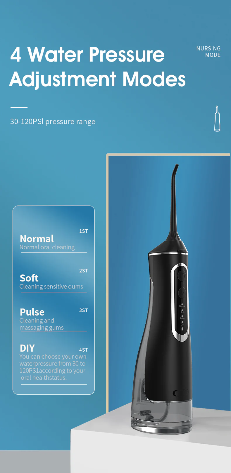[GOLD] HydroPulse Pro – Portable Water Flosser with 4 Modes & 8 Tips - Image 5