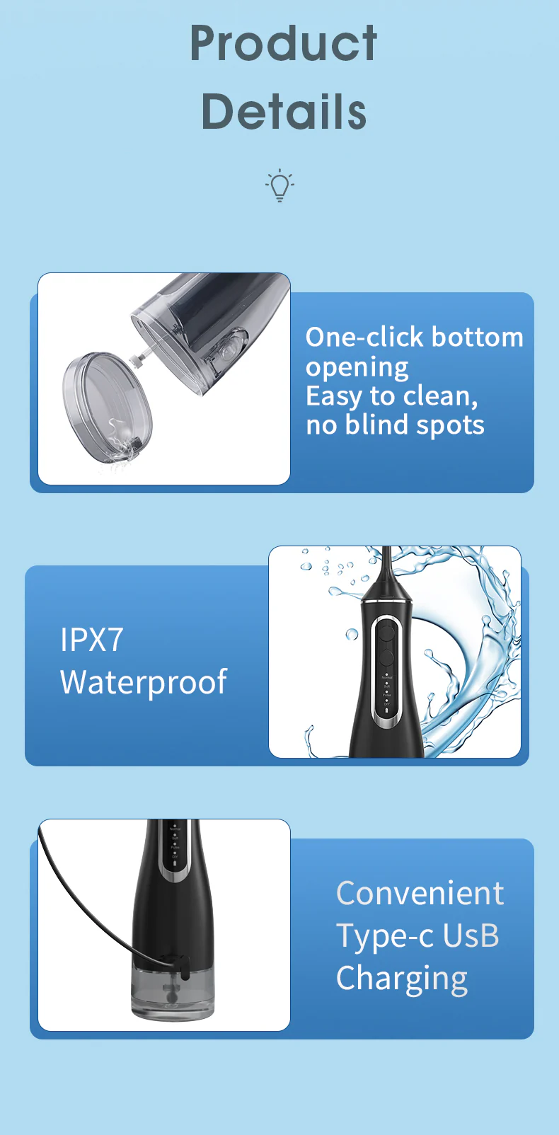 [GOLD] HydroPulse Pro – Portable Water Flosser with 4 Modes & 8 Tips - Image 9