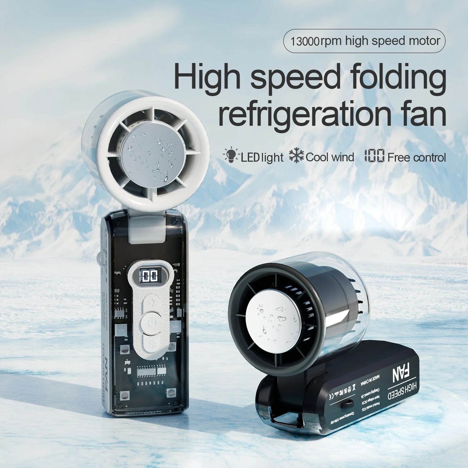 [GOLD] IceRush Turbo – Handheld Fan with Instant Cooling Plate & LED Light - Image 2