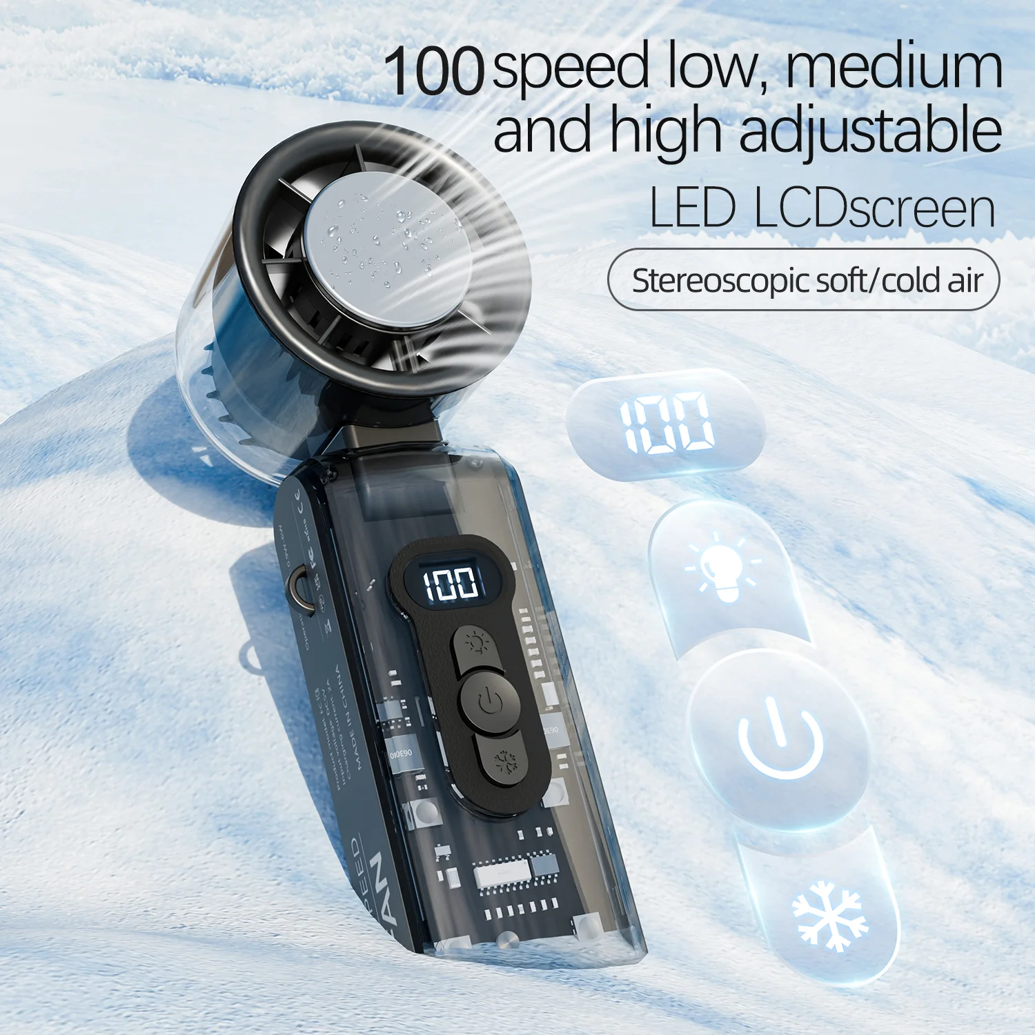 [GOLD] IceRush Turbo – Handheld Fan with Instant Cooling Plate & LED Light - Image 6