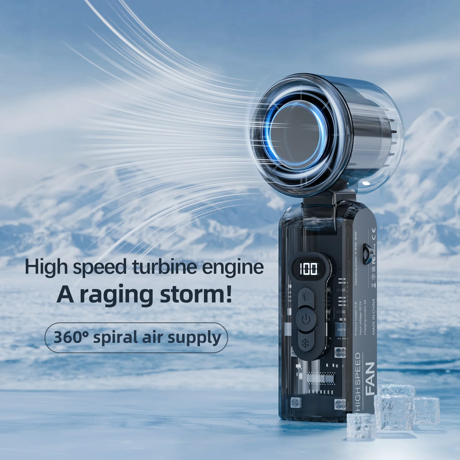[GOLD] IceRush Turbo – Handheld Fan with Instant Cooling Plate & LED Light - Image 9