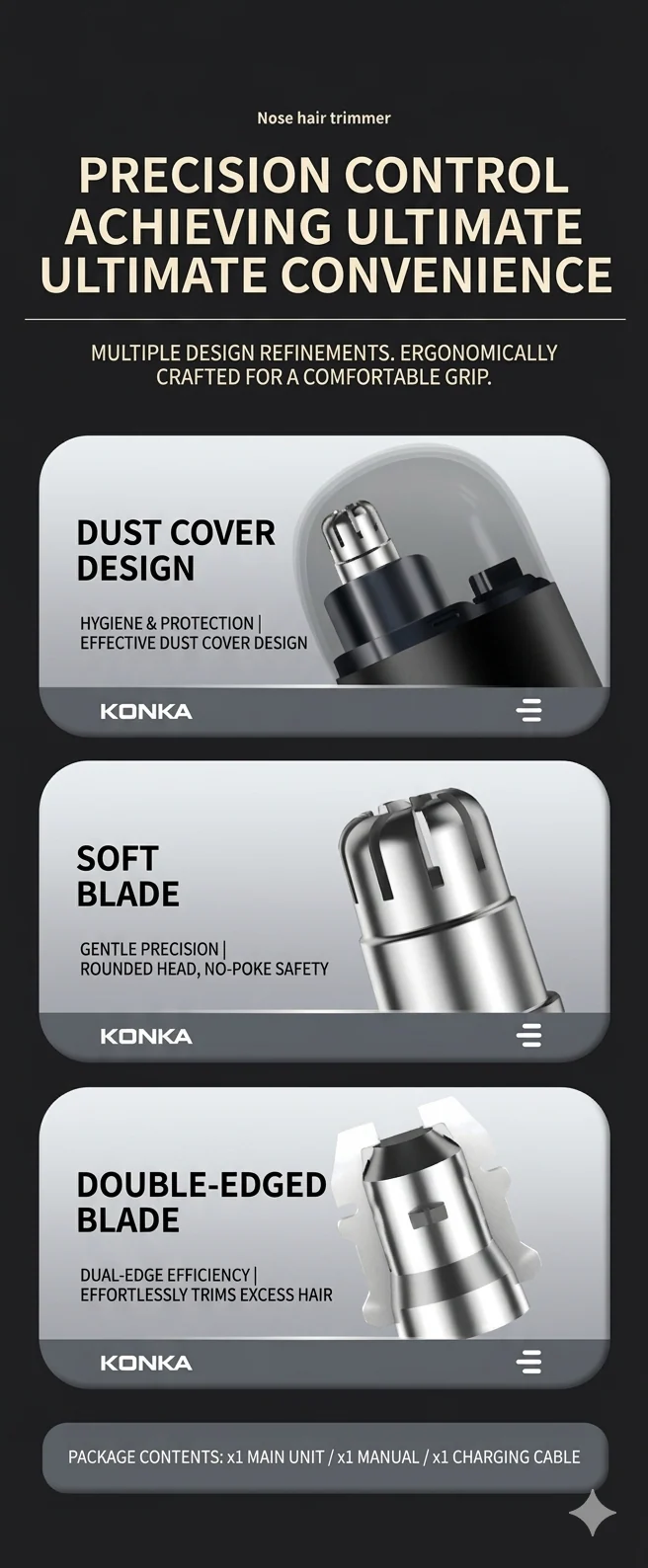 [GOLD] KONKA Pocket Electric Nose Hair Trimmer - Image 9