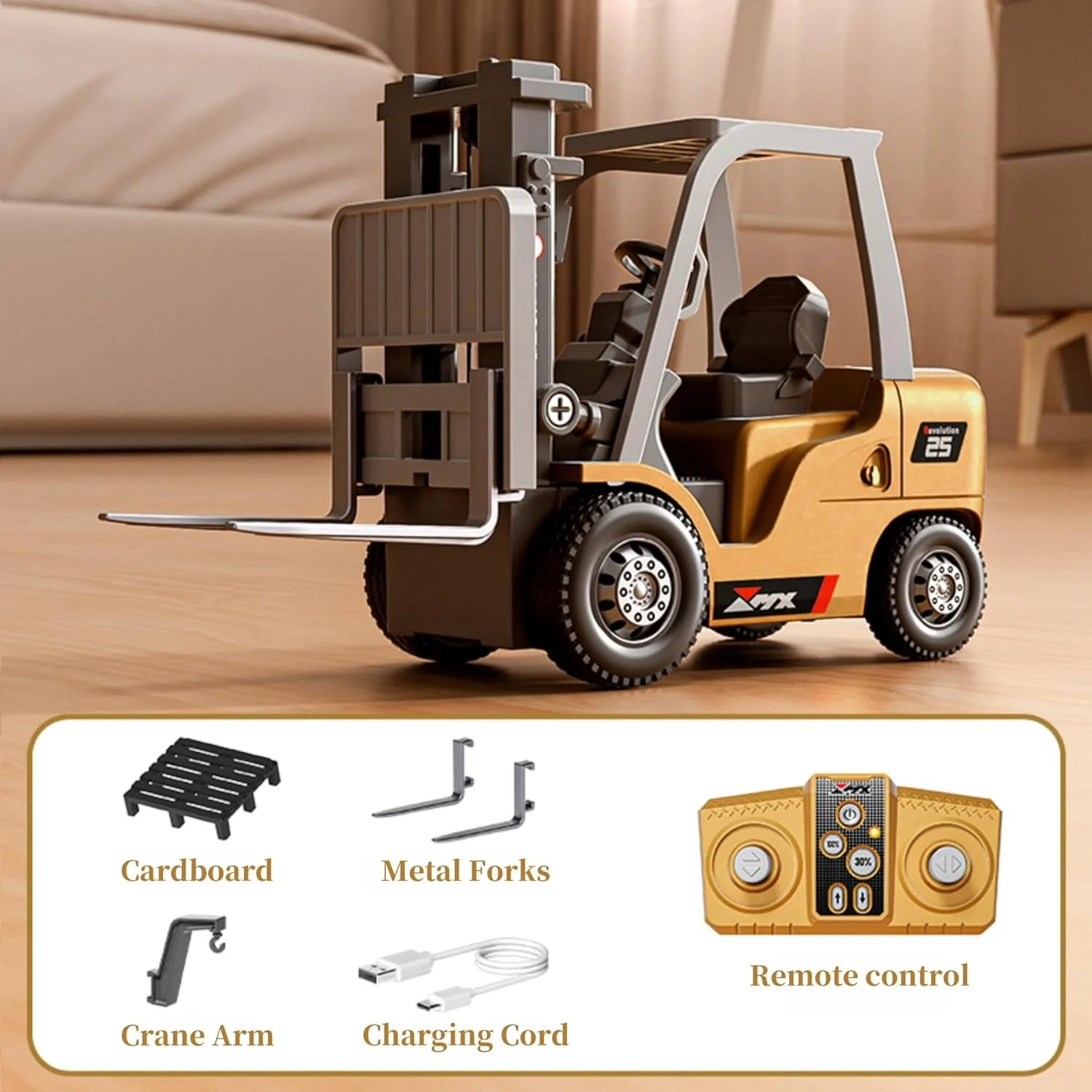 [GOLD] MicroCrew™ Mini RC Construction Series – Pocket Dump Truck, Excavator & Forklift Set - Image 3