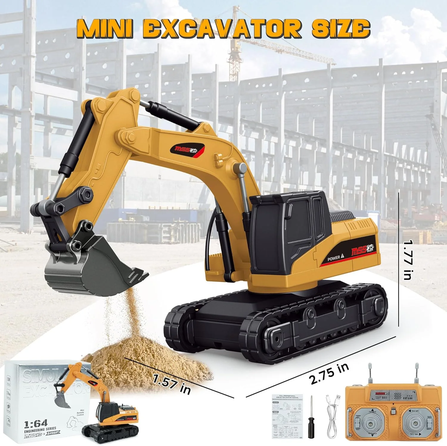 [GOLD] MicroCrew™ Mini RC Construction Series – Pocket Dump Truck, Excavator & Forklift Set - Image 9
