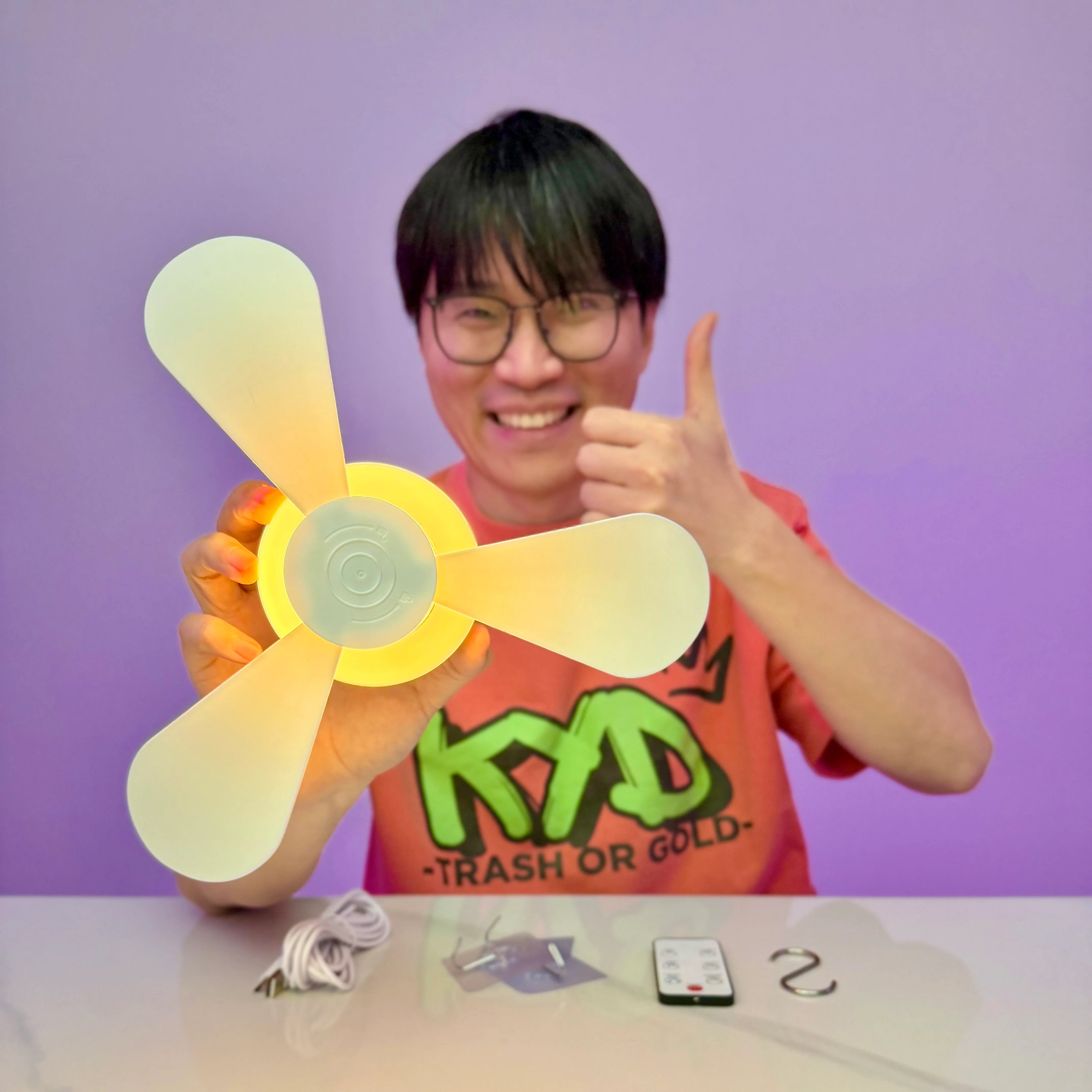 [GOLD] Portable Rechargeable Hanging Fan Light for Indoor & Outdoor Use
