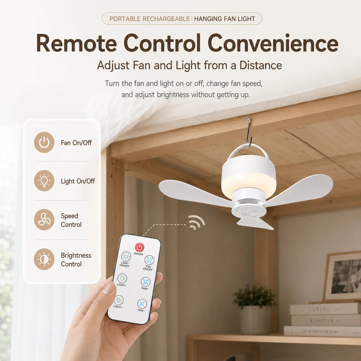 [GOLD] Portable Rechargeable Hanging Fan Light for Indoor & Outdoor Use - Image 7