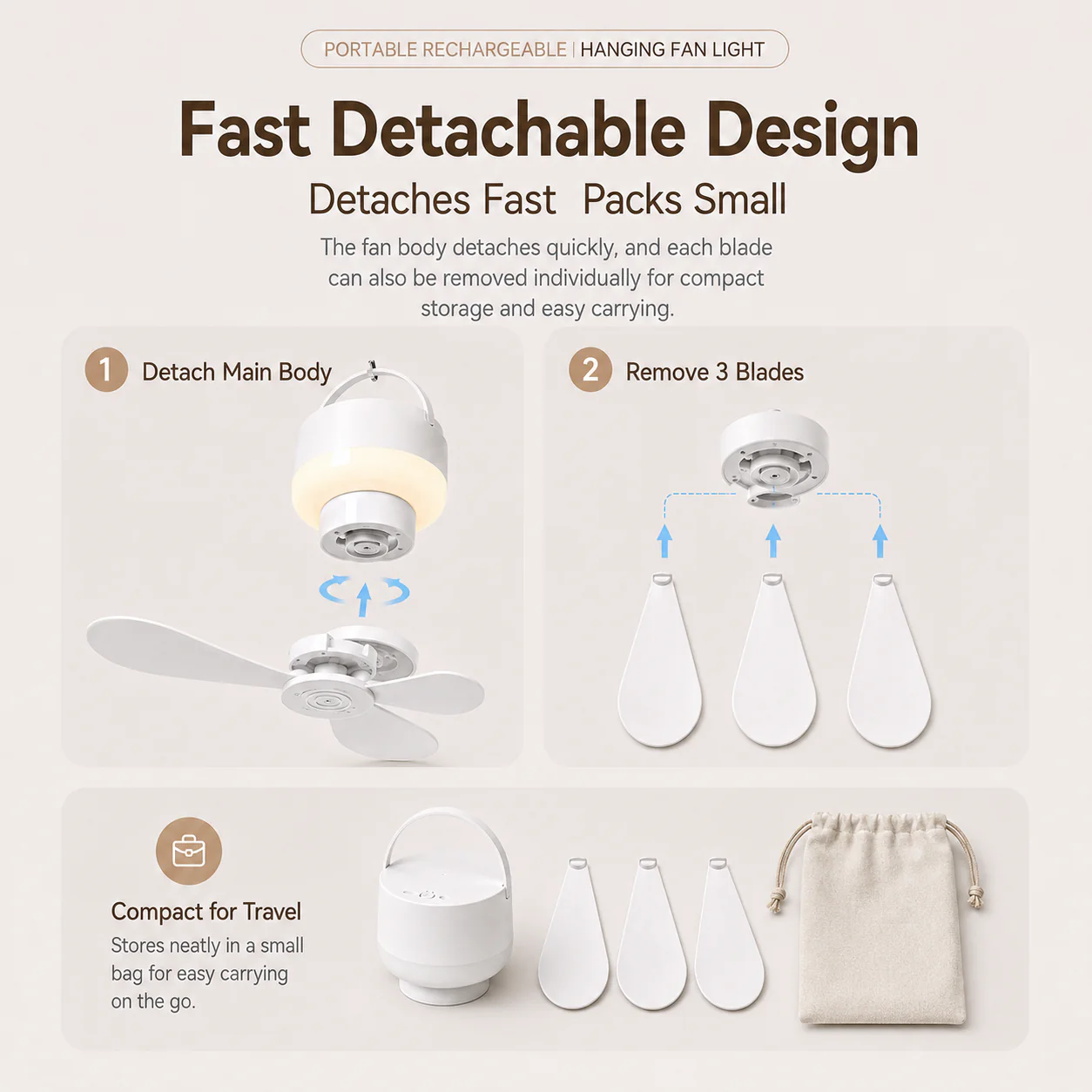 [GOLD] Portable Rechargeable Hanging Fan Light for Indoor & Outdoor Use - Image 8