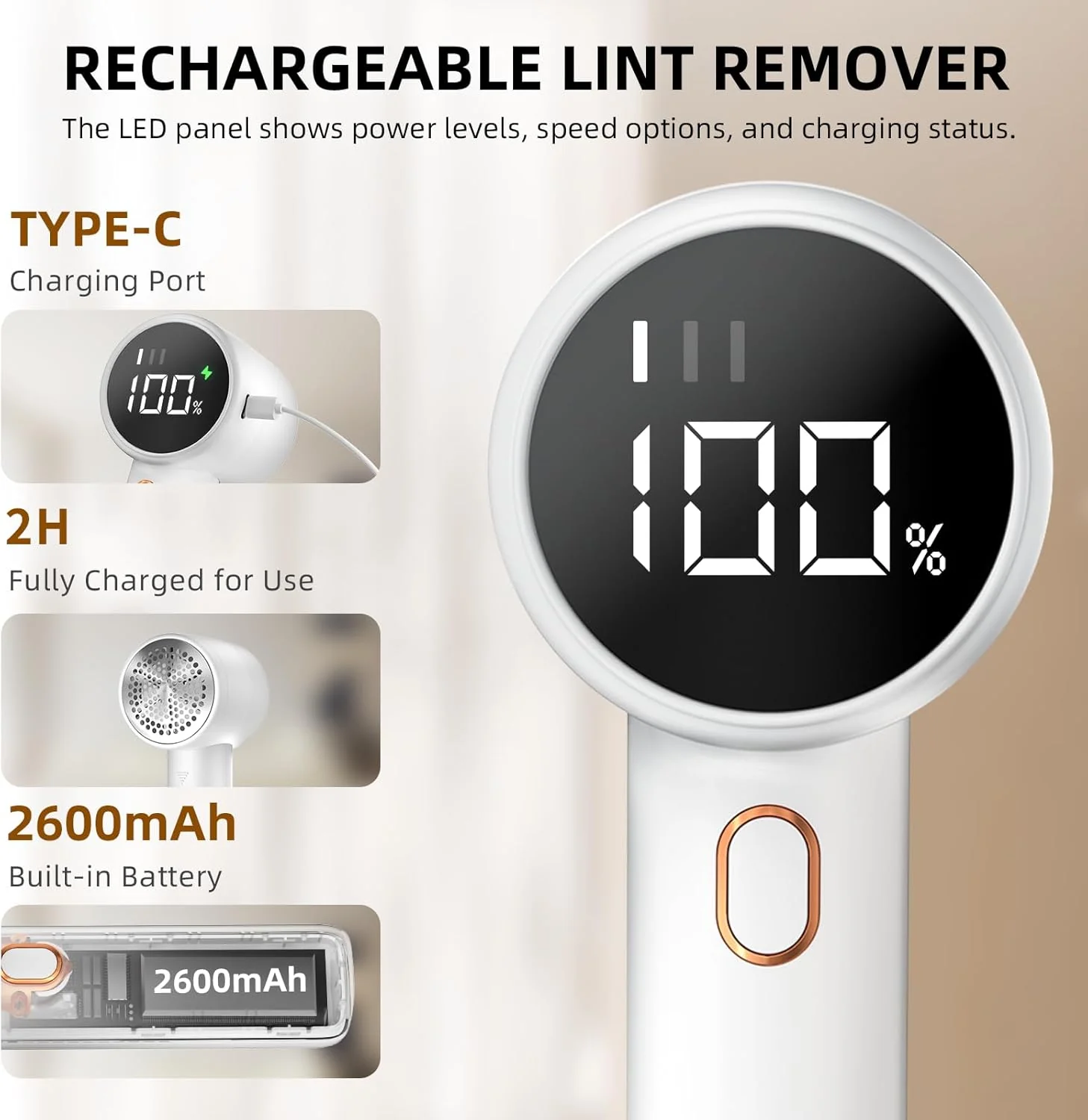 [GOLD] ReNewa – Rechargeable Fabric Shaver with LED Display - Image 3