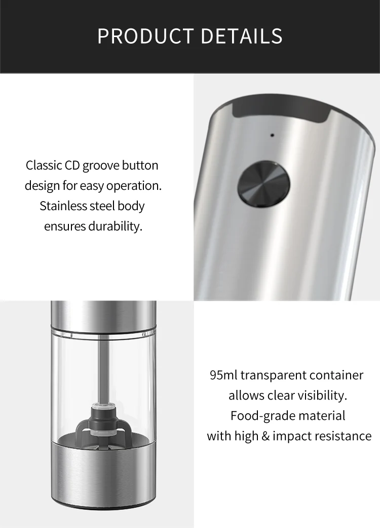 [GOLD] SeasonMate – Stainless Steel Electric Salt & Pepper Grinder Set (2 Grinders + Base) - Image 8