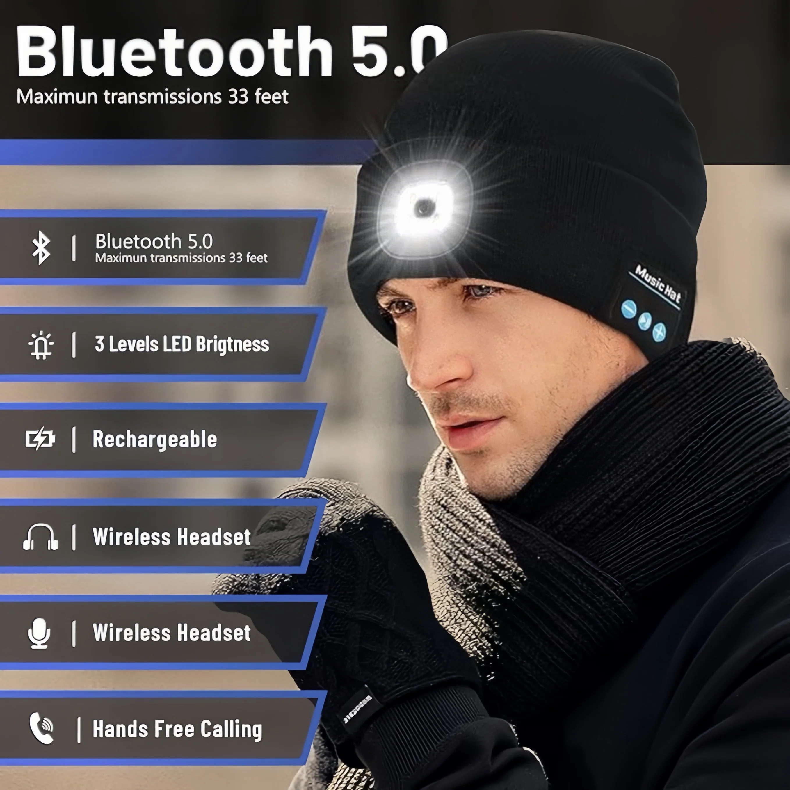 [GOLD] Smart Bluetooth Beanie with Headlamp - Image 2