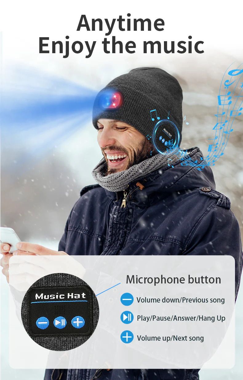 [GOLD] Smart Bluetooth Beanie with Headlamp - Image 4